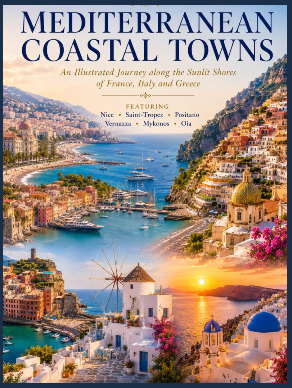 MEDITERRANEAN COASTAL TOWNS An Illustrated Journey along the Sunlit Shores of France, Italy and Greece - Featuring the Iconic Coastal Towns of Nice, ... Oversized 8.25 x 11 inches Coffee Table Book