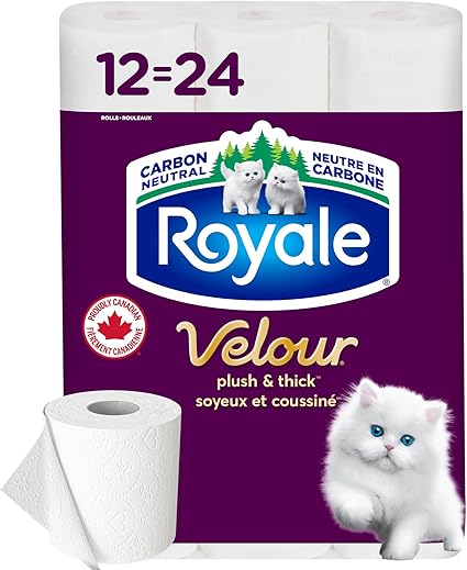 Royale Velour Toilet Paper, 12 Equal 24 Rolls, 142 Bathroom Tissues per roll