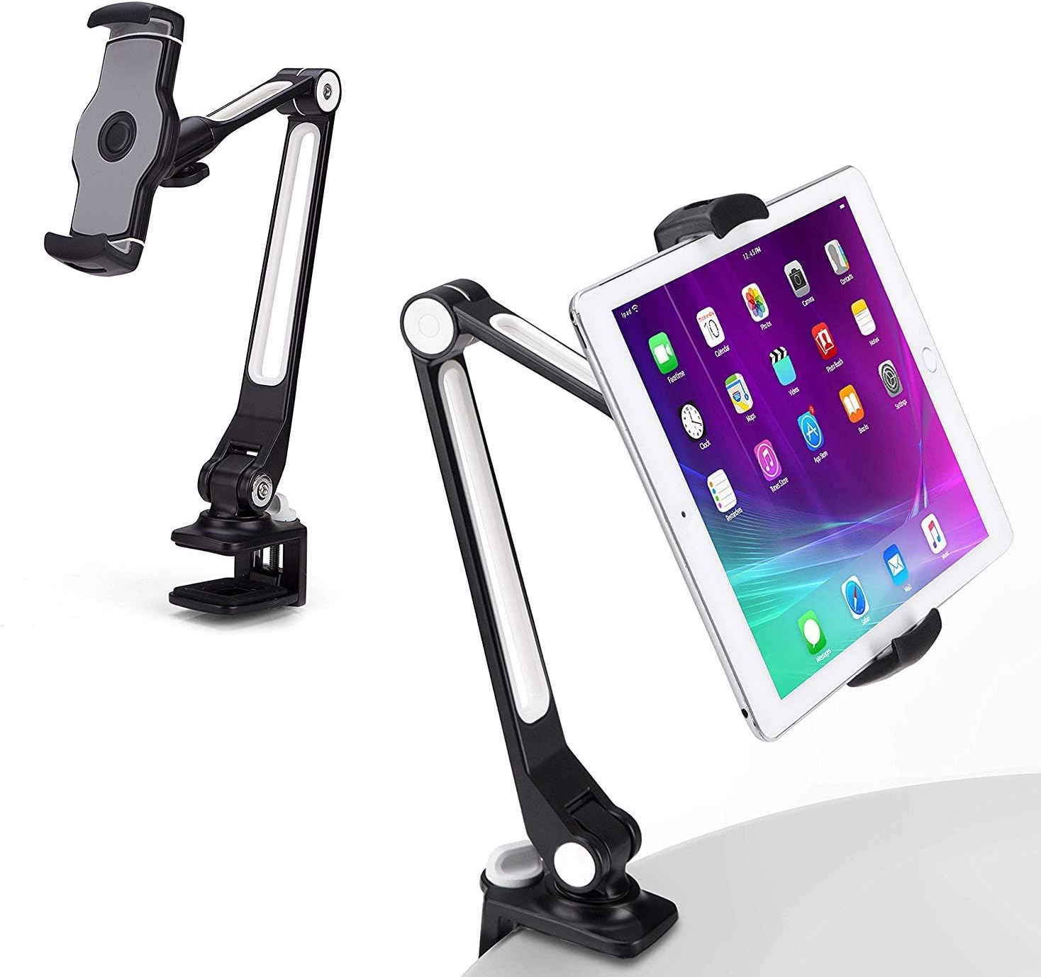 ABOUTTHEFIT Flexible and Adjustable Gooseneck 4-11 ft Clip on Desk or Kitchen Table Clamp Mount for iPad Air/Mini, Tablets, Moto, Samsung Smartphones (Black)