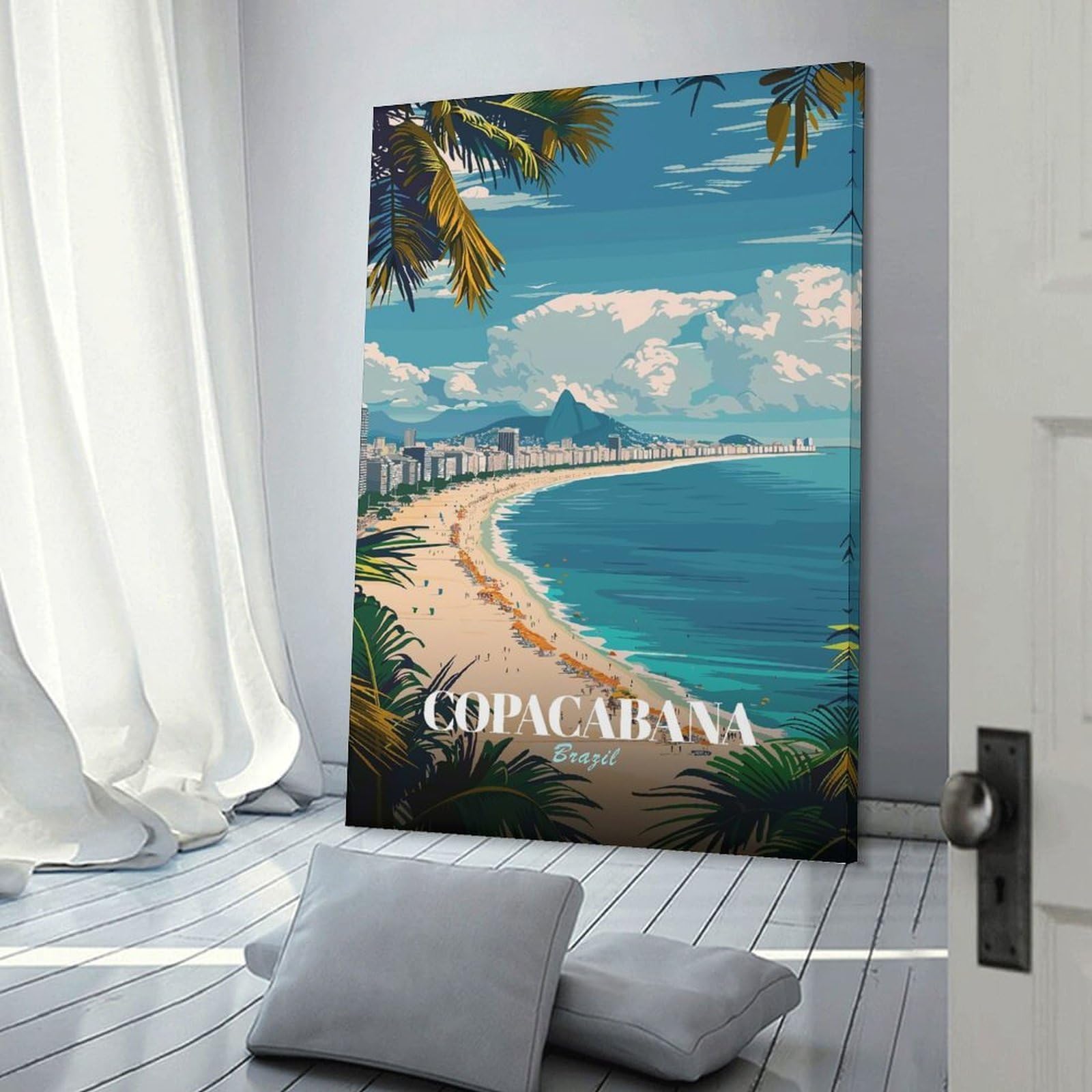 Junmoney Frame-Style-4 Copacabana Beach, Brazil Canvas Wall Picture, 16X24inch(40X60cm), For Study, Office Or Focused Interiors, Home Office Artwork With Decorative Appeal