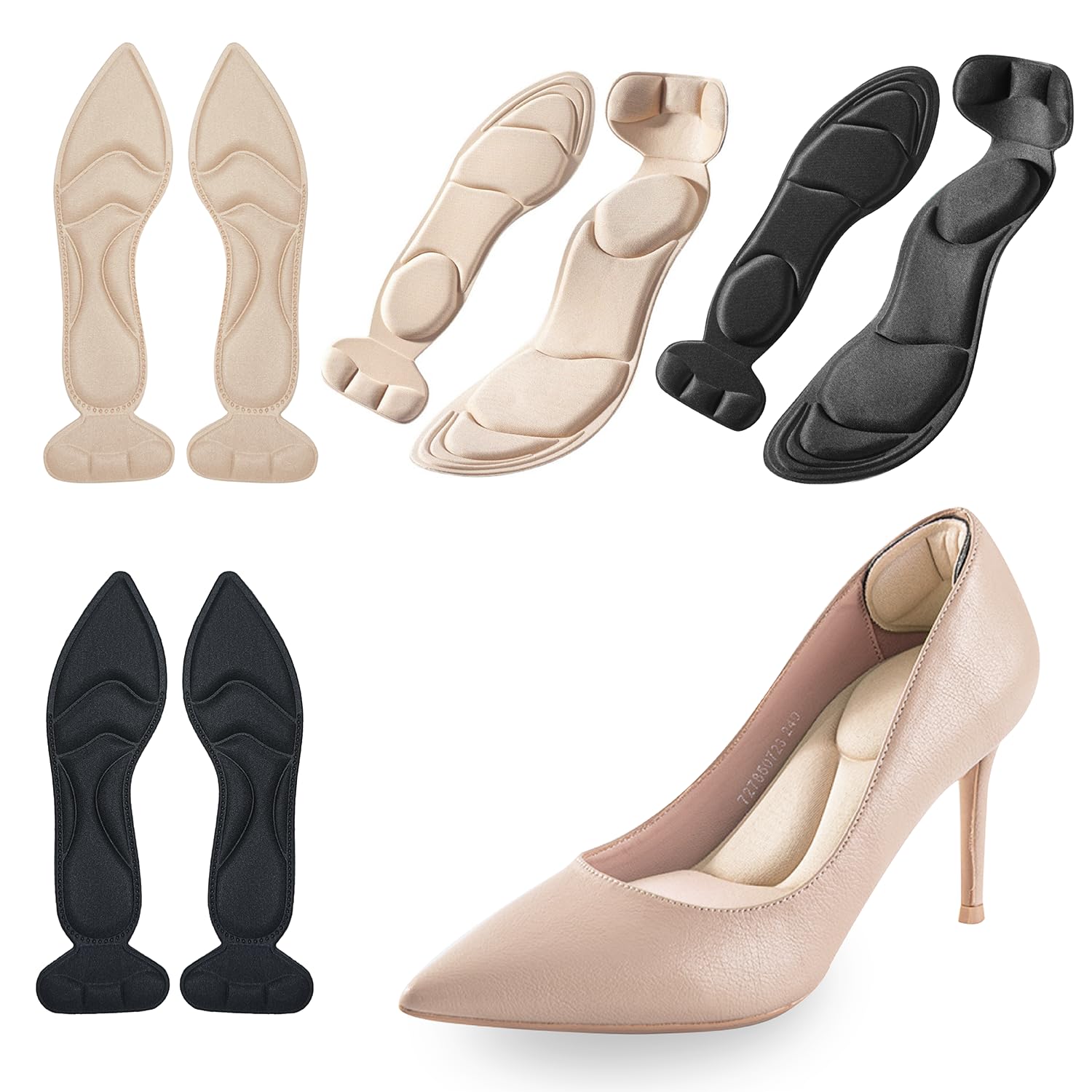 1 Paar Selbstklebende Schuh-Einlagen Für Damen – Passend Für Zu Große Schuhe, High Heels & Pumps, Rutschfest & Zuschneidbar, Cremeweiß, Größe EUR 35–40