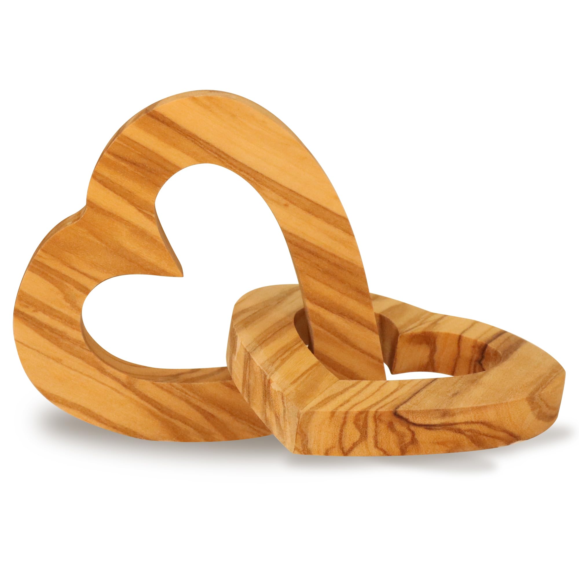 Valentine Day Romantic Heart Gifts for Her, Handmade Olive Wood Hearts Shape for Couple Wife Husband Wedding Engagement Anniversary Birthday Sweet Present (Linked Hearts (8CM))