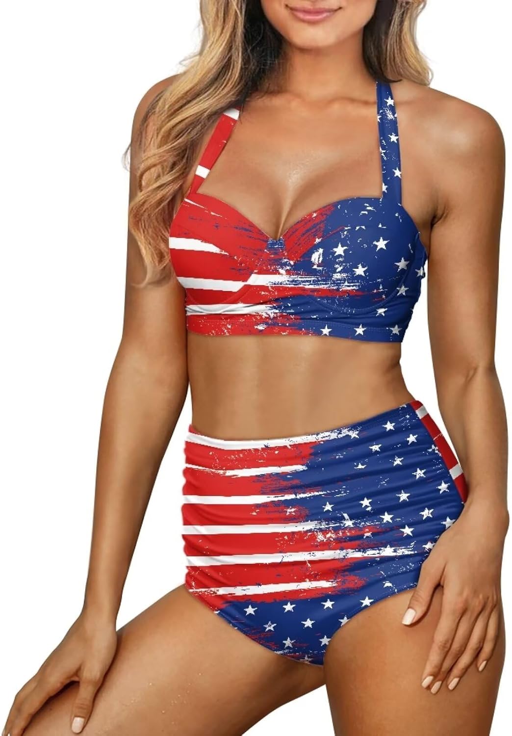 Women's Two Piece Sexy Bikini Set Lace-up High Waisted Bathing Suit Plus Size Swimsuit for Beach Vacation S-2XL