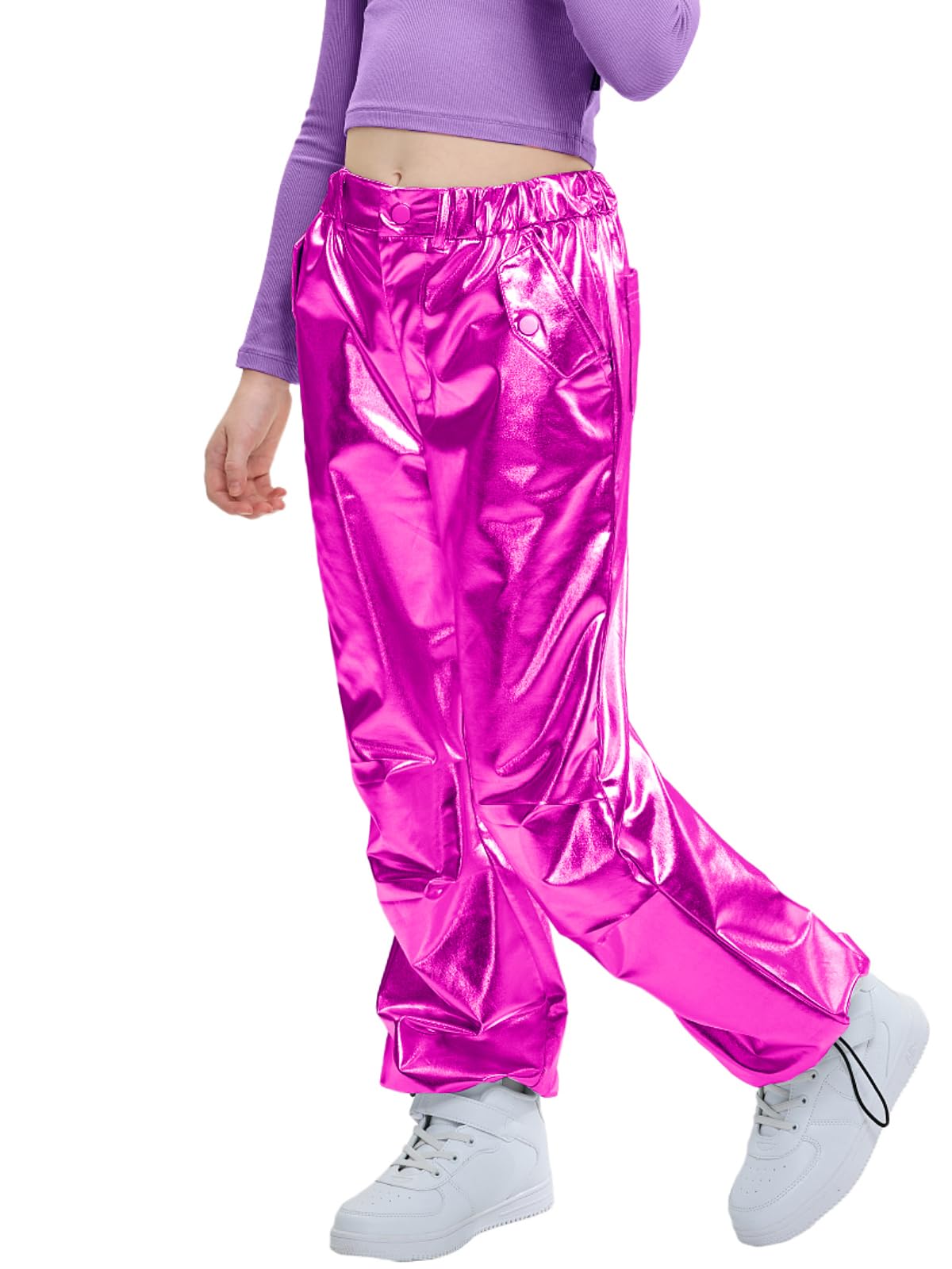 LOLANTA Metallic-Jogginghose für Mädchen, glänzend, Jazz-Street-Hip-Hop-Tanzhose, Größe 7–16, wandelbare Beinöffnung