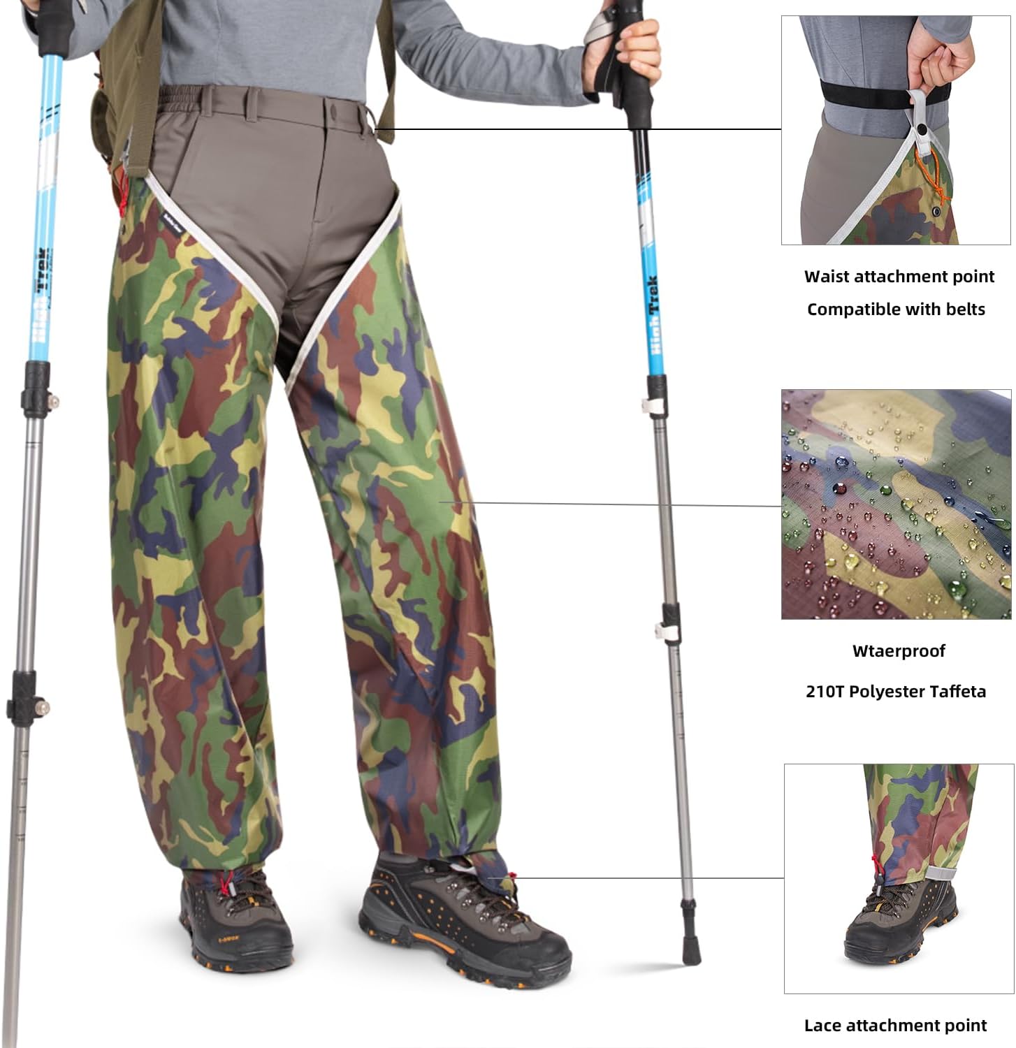 2000mm Waterproof Full Leg Gaiters, Protection for Ankle to Thigh Chaps,ltra-Lightweight Rain Pants