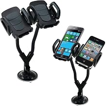 Heavy Duty Dual Car Mount with Flexible Long Gooseneck Holder Adjustable Cell Phone Cup Holder, Universal Size Fits 2 Phones
