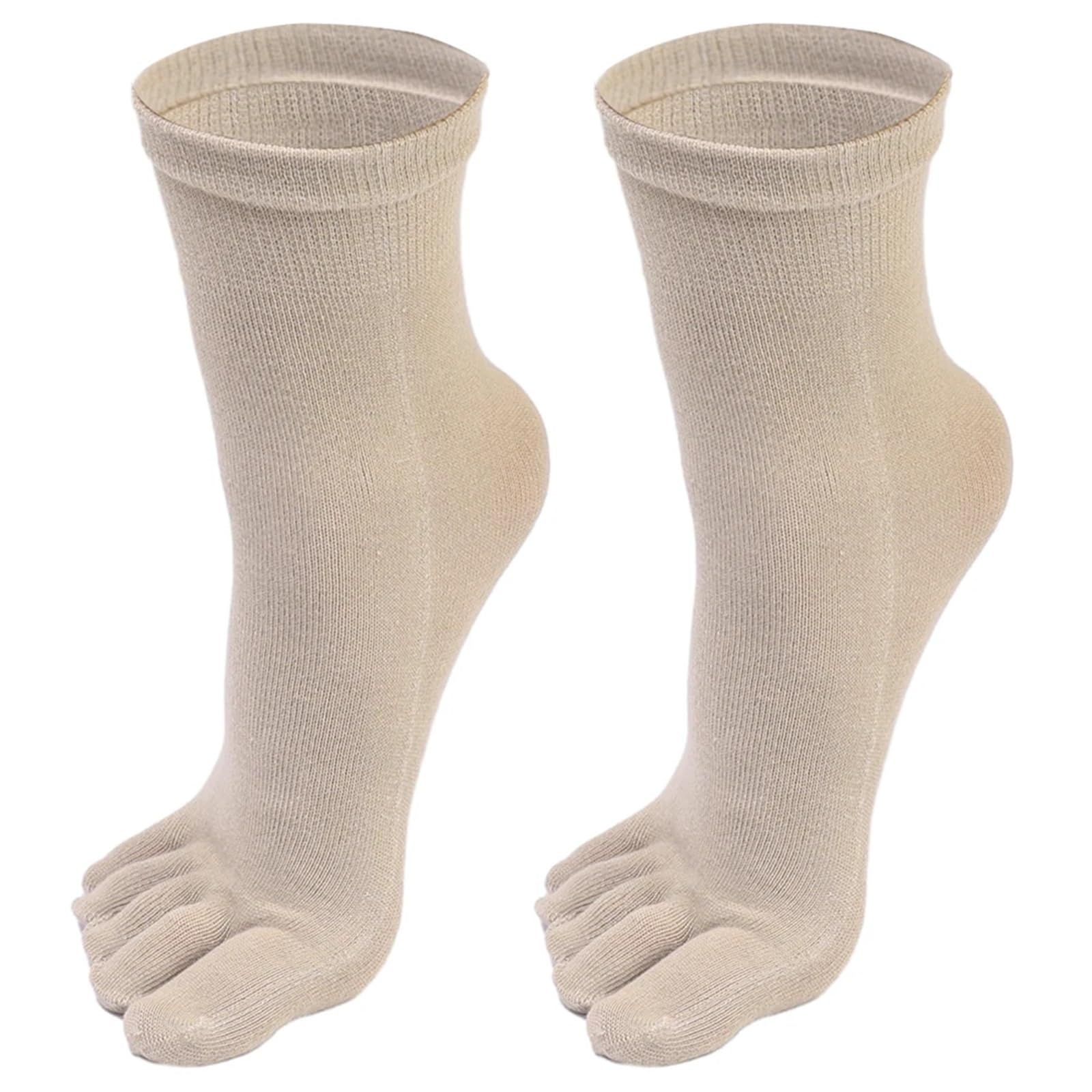IRFHDCX Toe Socks 5Pairs Five Fingers Toe Socks Breathable Cotton Unisex Sports Running Sweat Absorbent Antibacterial Ankle Crew(Beige)