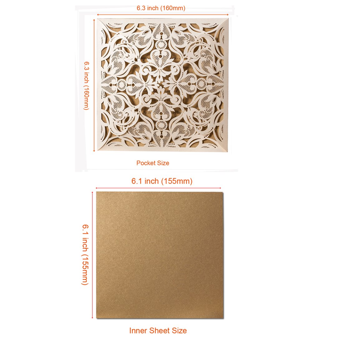 Hosmsua 50PCS personalizzato biglietto di invito di nozze con Bowknot, oro chiaro taglio laser Flora pizzo inviti con buste per fidanzamento compleanno (Champagne Glitter