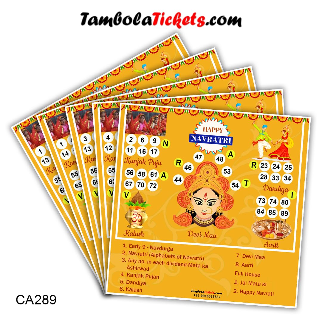 Tambolatickets.Com Unique Dividends Happy Navratri Theme Tambola Tickets Bingo Housie Lotto (Printed On Hard Sheet, Big Size Tickets, 24 Cards) - Image 2 thumbnail