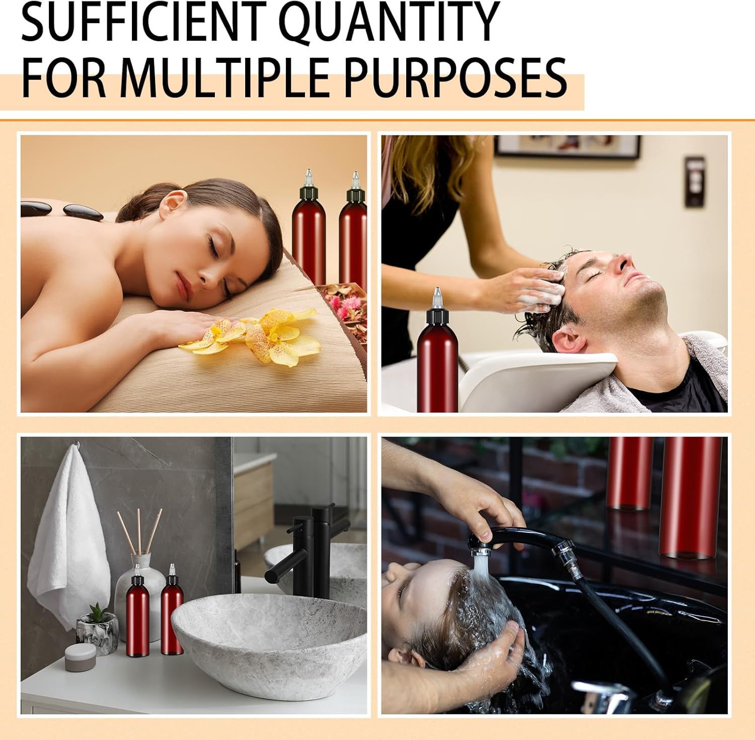 Barydat 36 Pcs 8 oz Squeeze Bottle Twist Top Applicator Bottles Empty Hair Oil Bottle with Funnels Refillable Amber Plastic Bottles for Liquid Hair Oil Shampoo Lotion