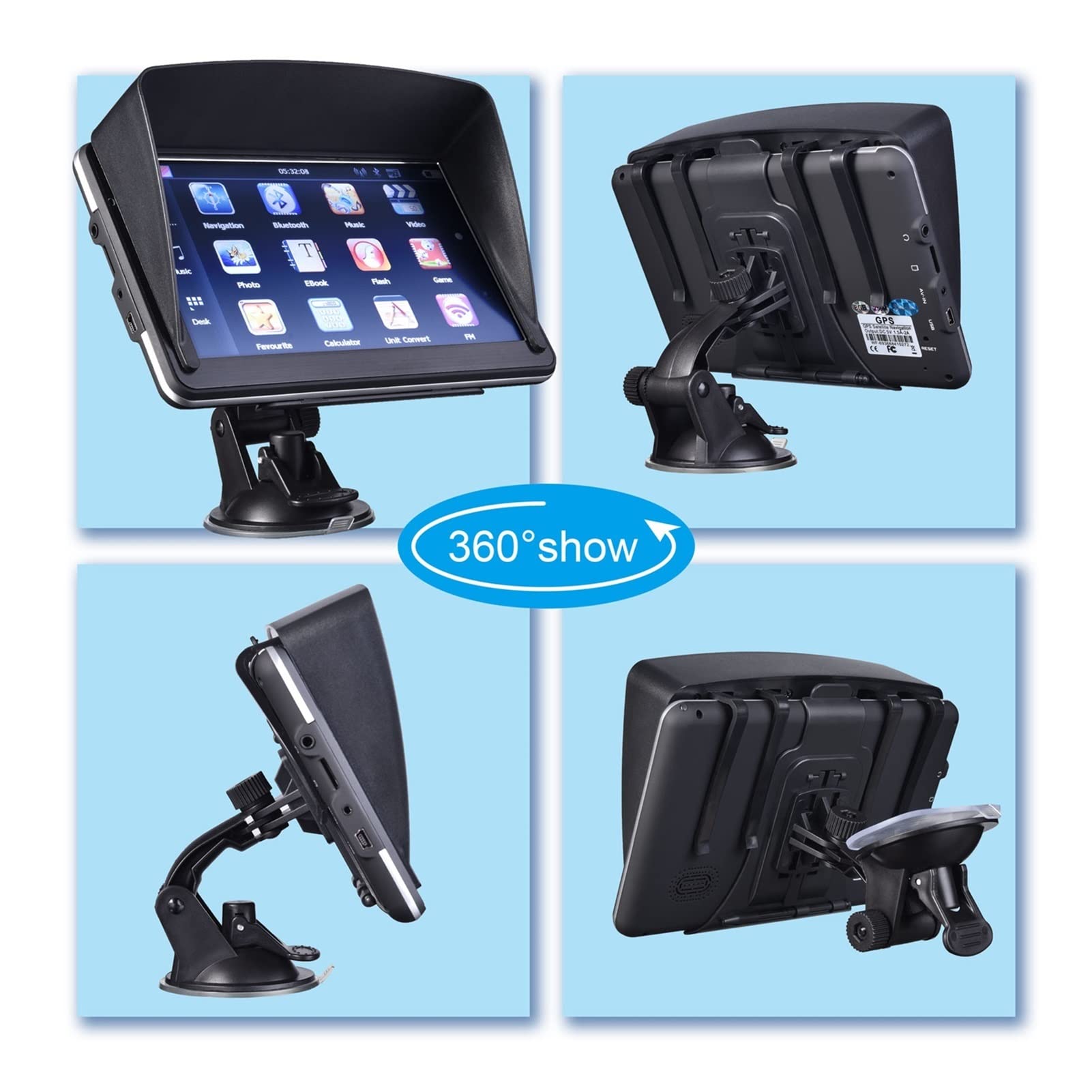 7" Hd Coche GPS Navegación 8G RAM 128-256MB FM Bluetooth Avin Mapa de Europa Sat Nav Camión GPS Navegadores GPS(128-256MBResistive)