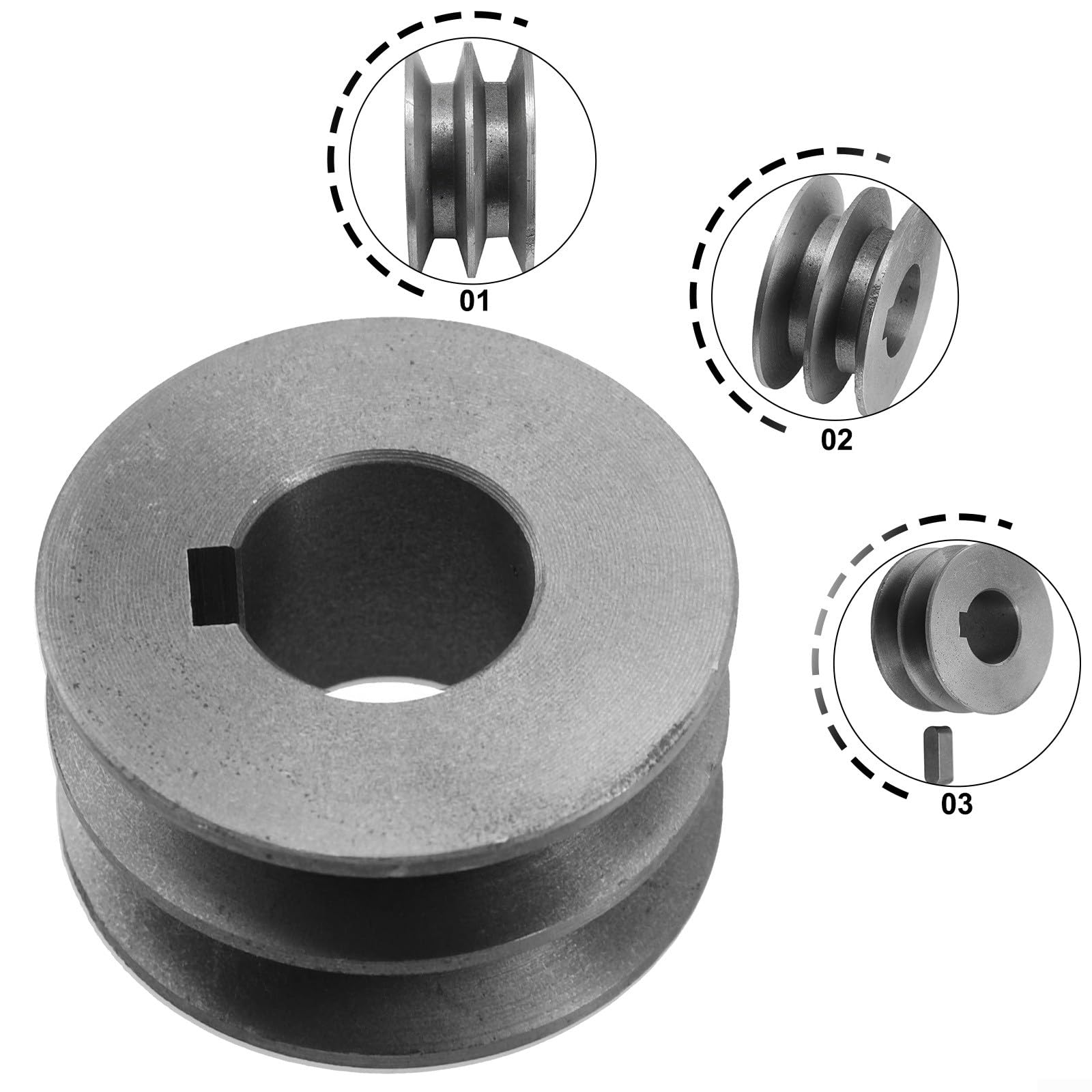 Polea de correa en V de hierro fundido, doble ranura 64x30x28mm para motor