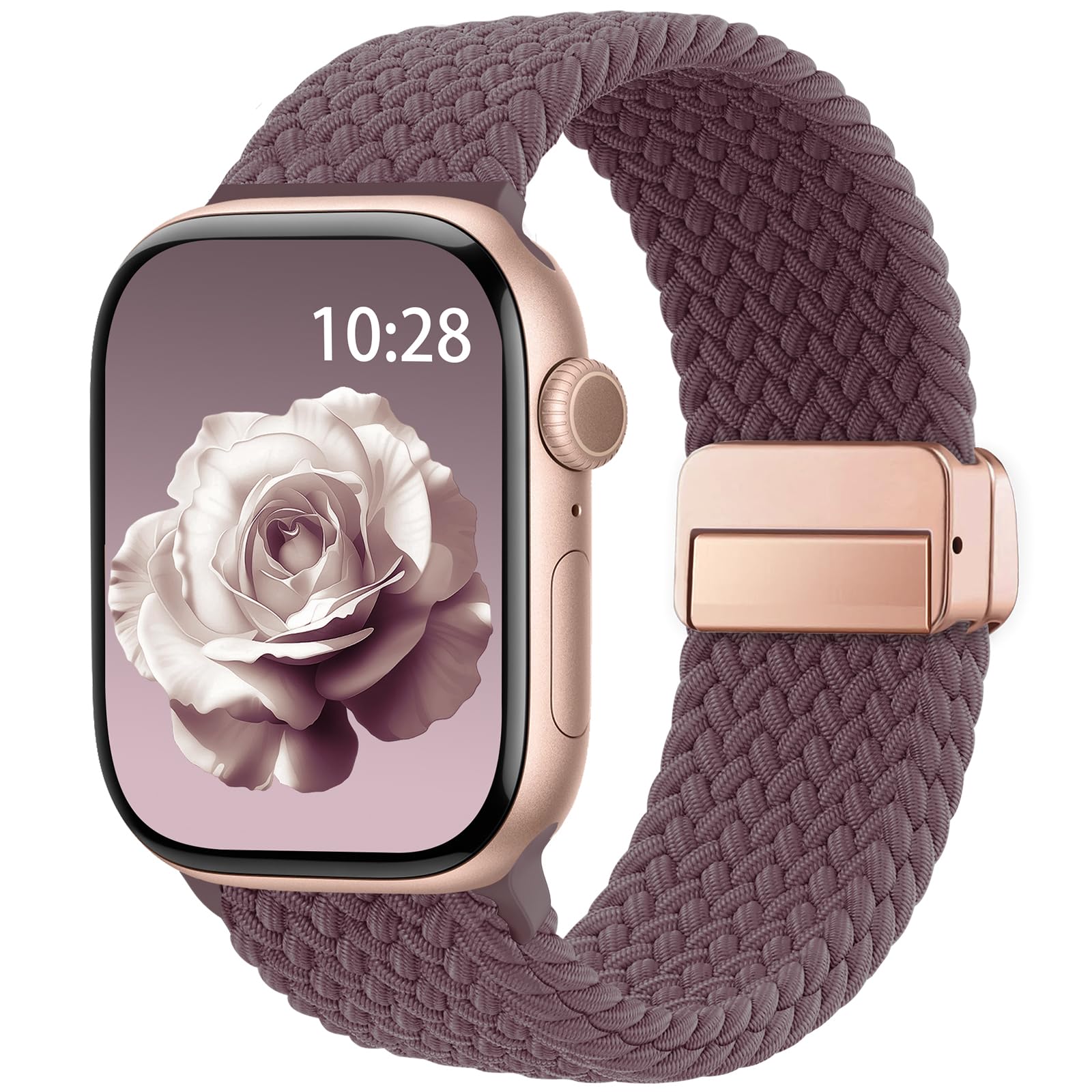 Braided Stretchy Band Compatible with Apple Watch Bands 38mm 40mm 41mm 42mm 44mm 45mm 46mm 49mm Women Men, Soft Nylon Solo Loop Magnetic Sport Strap