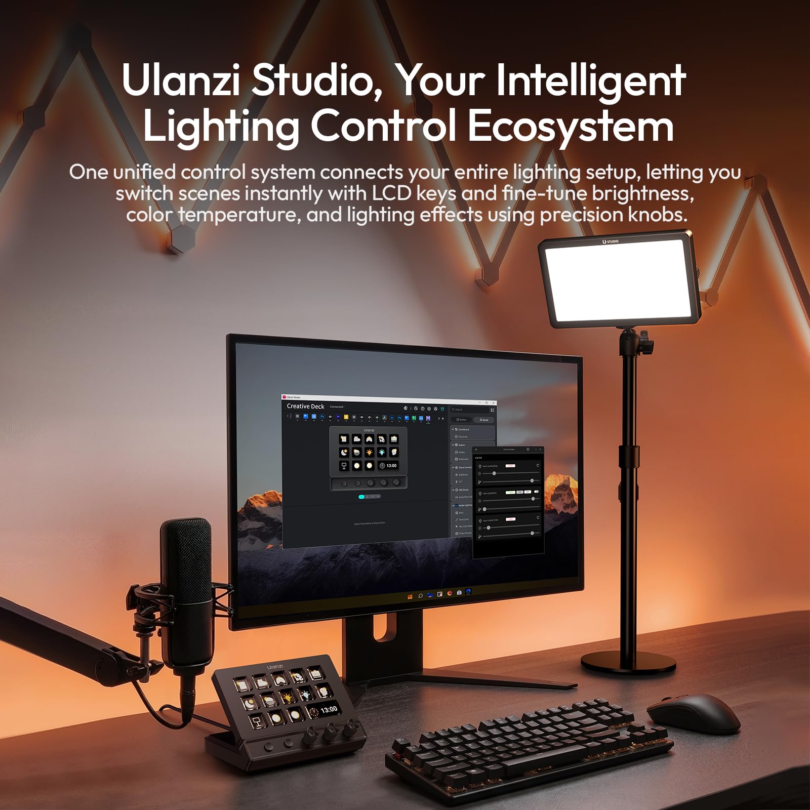 ULANZI D200X Controlador de Streaming con 3 Mandos, Teclado Macro con 14 Teclas LCD Personalizables y Estación de Acoplamiento con Concentrador USB-C 8 en 1 y Salida HDMI 4K para Fotografía y PC