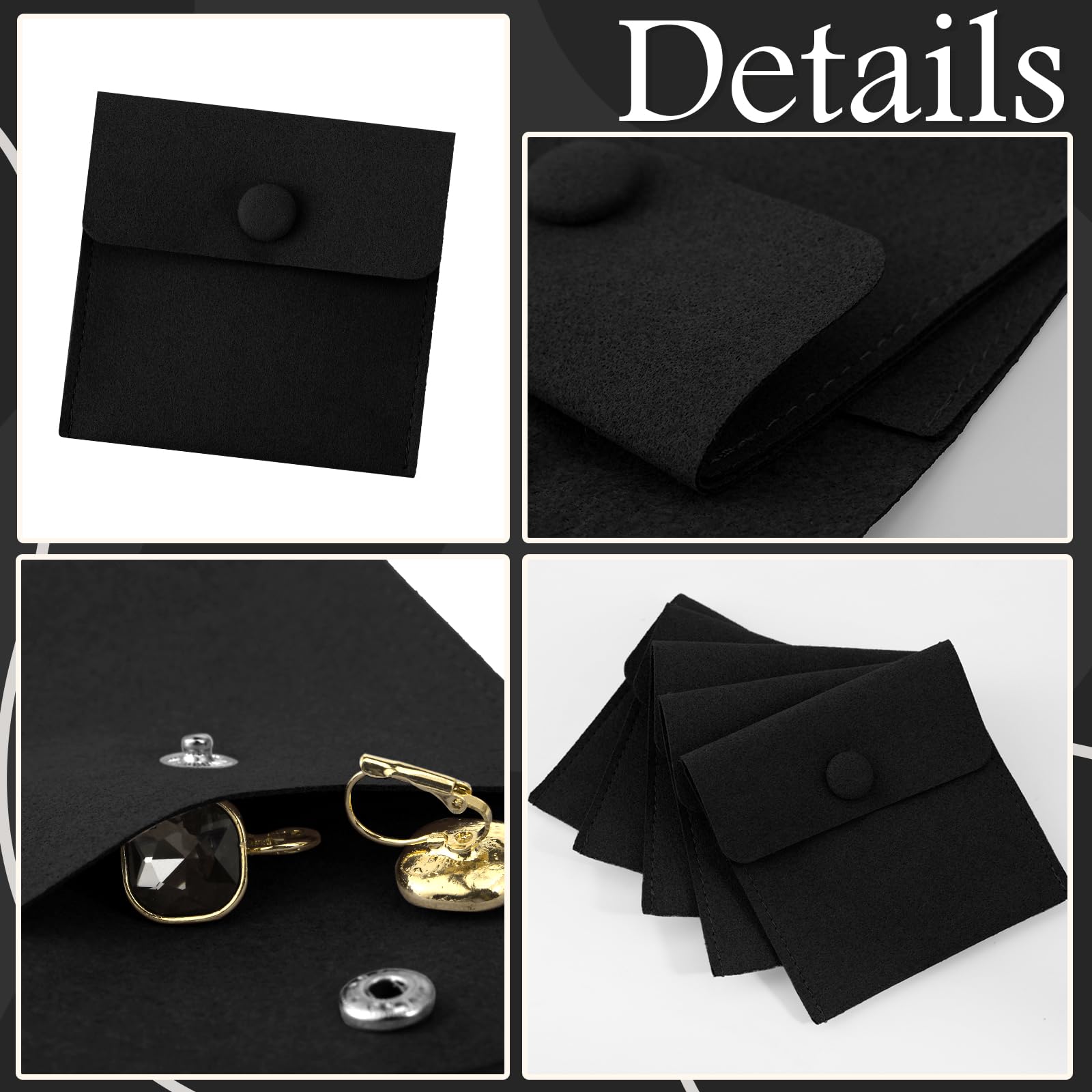 Bolsa de joyería de microfibra 8x8cm, bolsa de embalaje de joyería, bolsas de regalo de joyería pequeñas de lujo, paquete de botón a presión con divisor bolsa de microfibra para embalaje de collar de