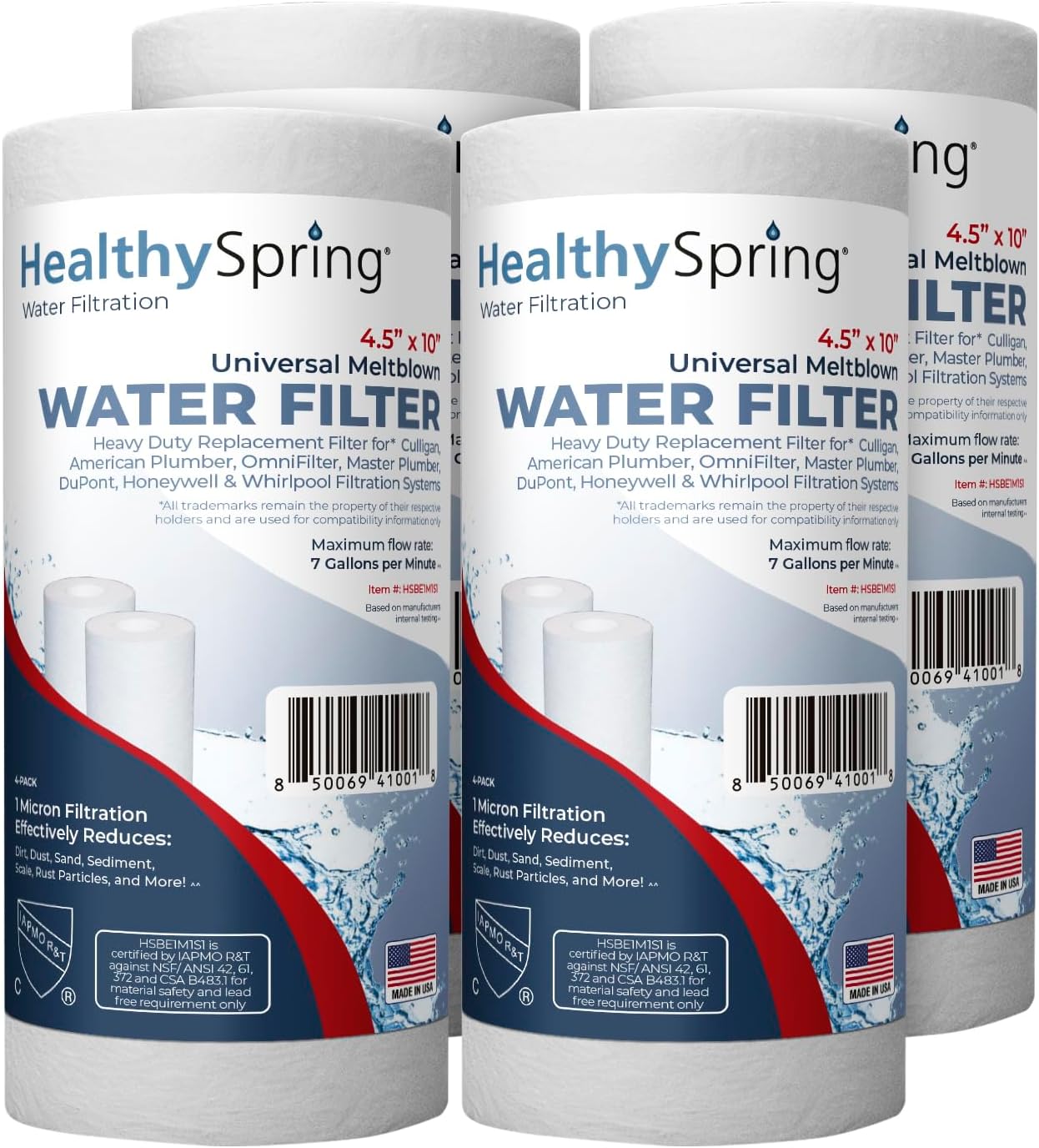 1 Micron Well Water Filter 10x4.5 Replacement - Whole House Water Filter Cartridge Compatible with WP5BB97P,WP10BB97P, AP810, Made in USA, 4-Pack