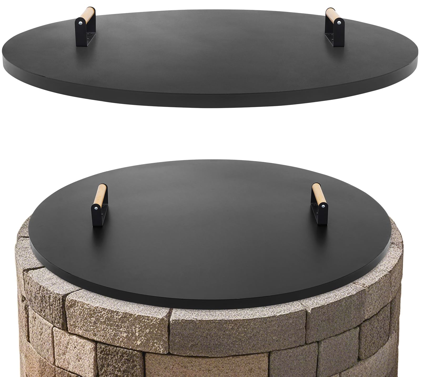 Photo 1 of **NO HANDLES**1MORE Fire Pit Lid Round 38" - Metal Firepits Cover with Wooden Handles for Patio Firepits,Rust Resistant 1.5mm Fire Pits Metal Lid, Firepits Accessory, Fire Pits Cover Round, All-season Protective