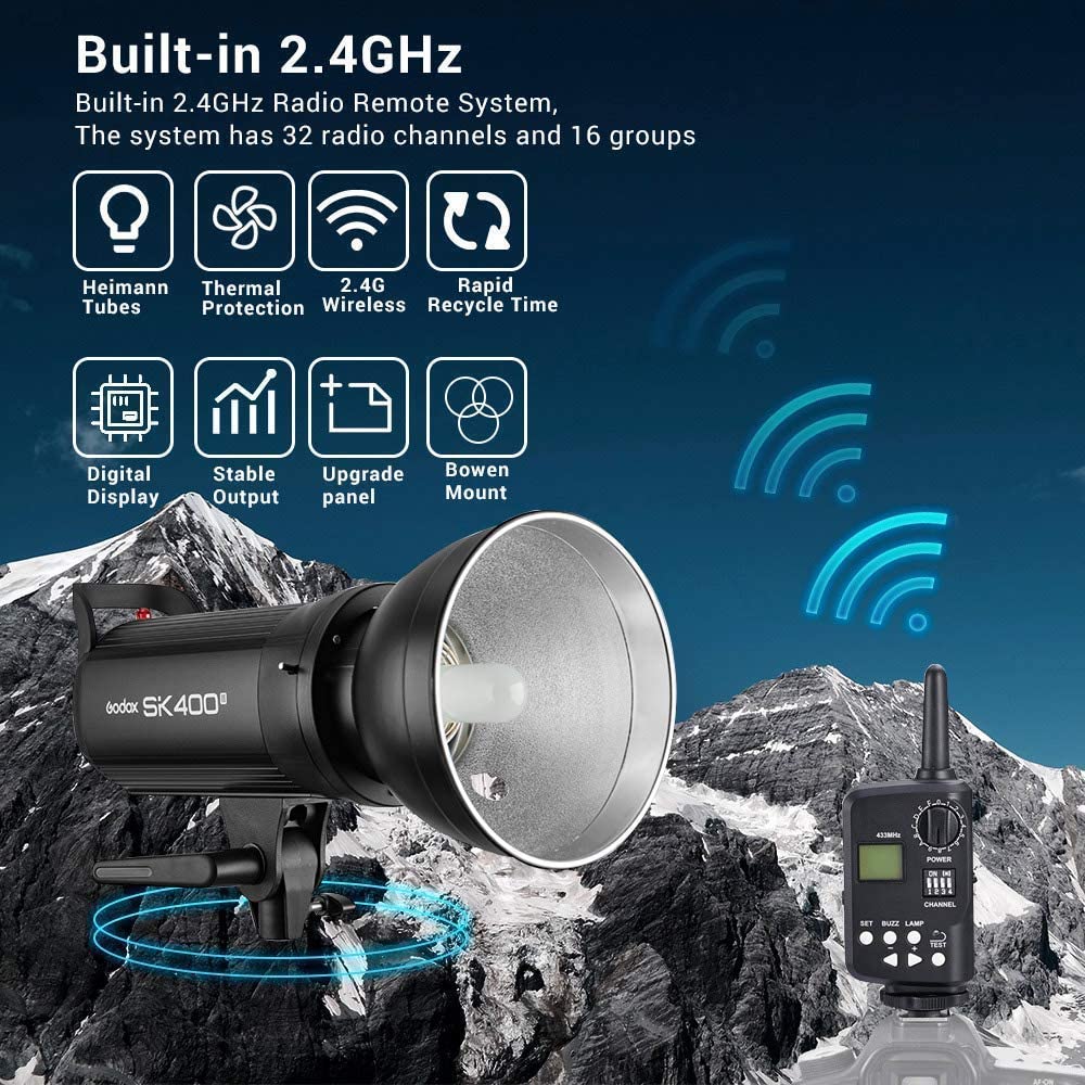 Godox SK400II Estudio Compacto Profesional Estroboscópico Flash, 2.4G Inalámbrico X Sistema con 150W Modelado Lámpara para Fotografía, Retrato y Fotografía de Estilo de Vida