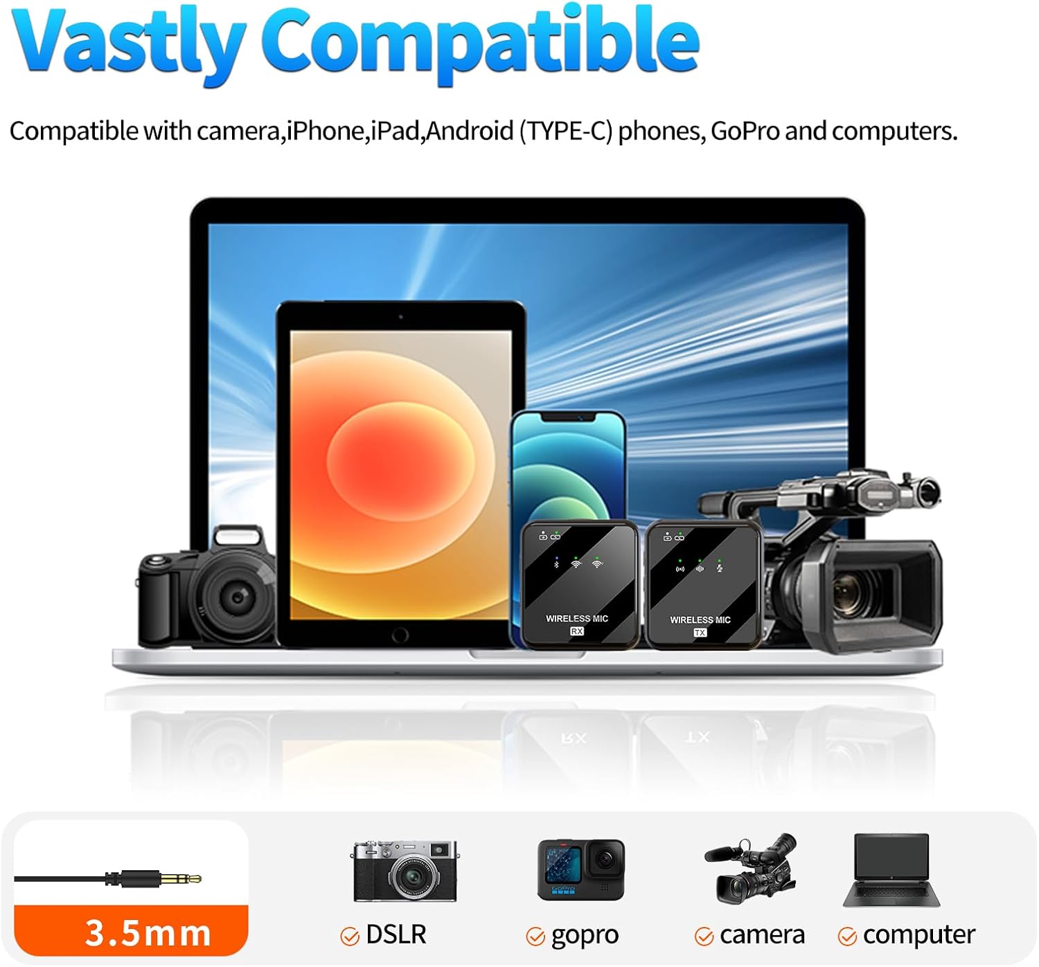 Dual Mini Wireless Microphone USB C & Lightning for iPhone, Android Phone,Laptop,Noise Canceling Tiny Lavalier Microphone for Video Recording,TikTok,Plug-Play Lav Clip Mic.(10-Hr Battery Life)