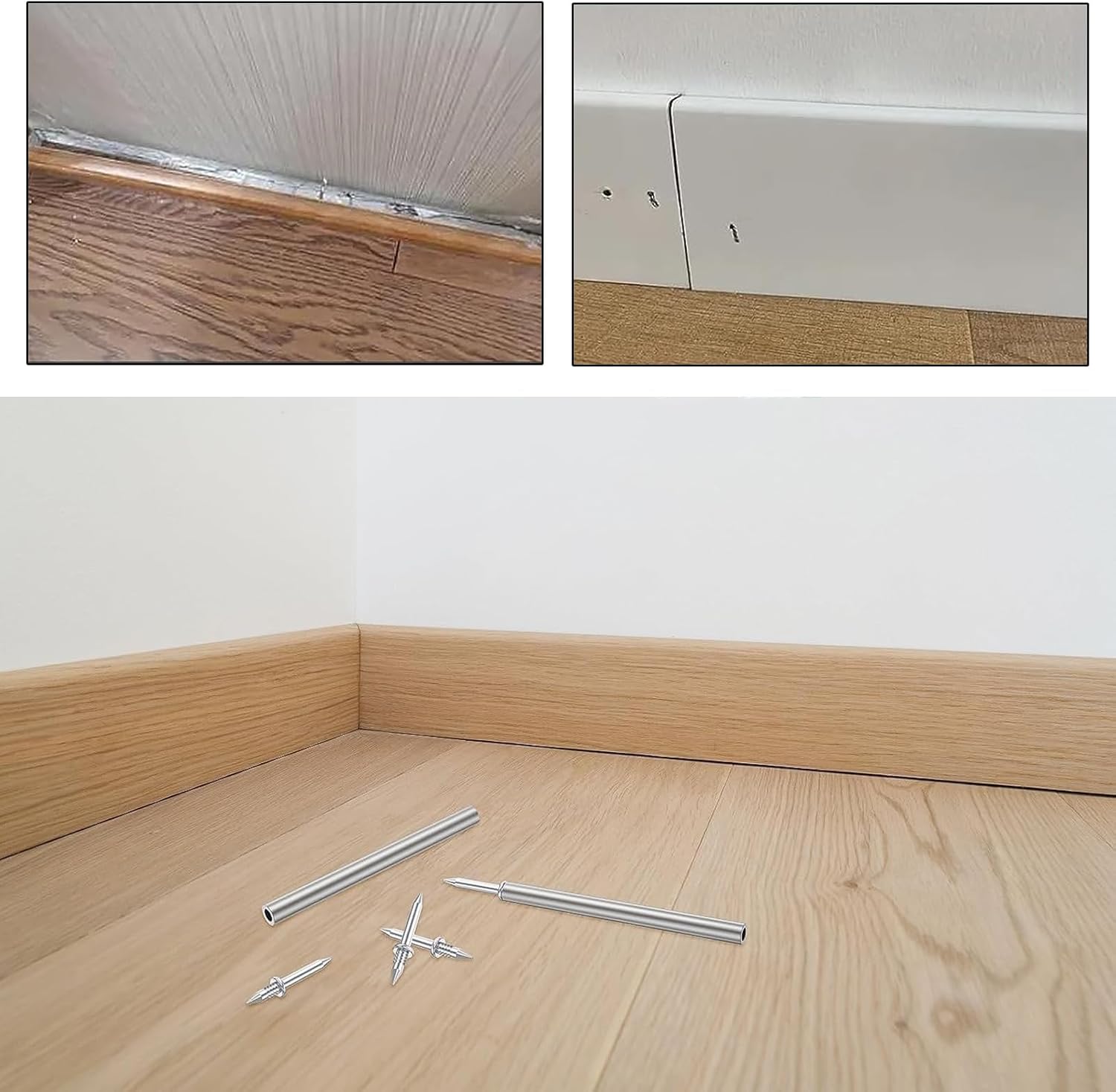 Pack of 100 Seamless Nail with Double Headed Double Head Skirting Thread Nails, Skirting Board Nails, with a Nail-Specific Sleeve Tool