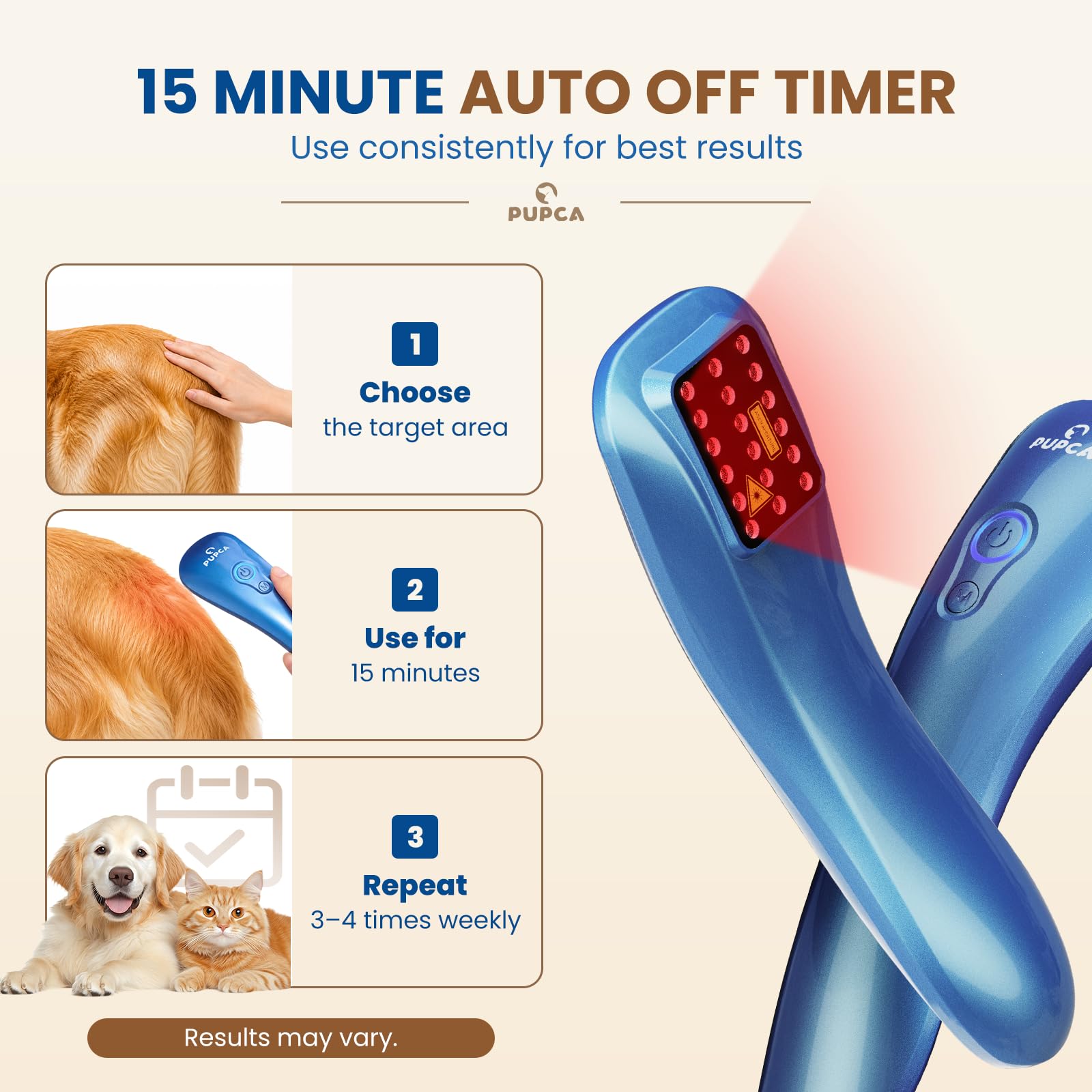 Dispositivo Terapia Luz Roja para Perros y Gatos, 18 * 620nm Dispositivo de Fototerapia para Mascotas Músculos, Cadera & Articulaciones, 2 Modos & Temporizador de 15 Minutos, Uso Diario en Casa