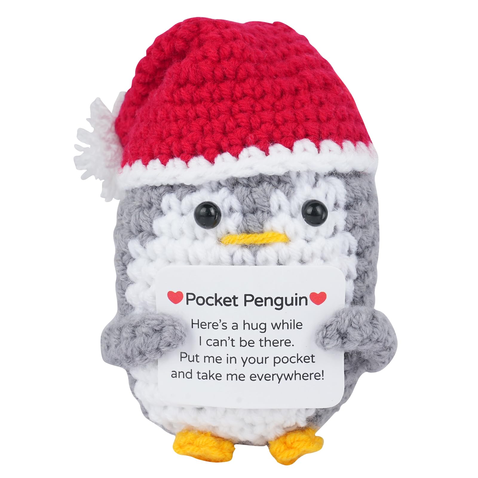 AUAUY Funny Positive Christmas Penguin Gifts, Good Luck Crochet Gifts, Mini Knitted Doll with Inspirational Card, Emotional Support Crochet Gift, Cute Stuff for Bestie Friends, Sister, Student