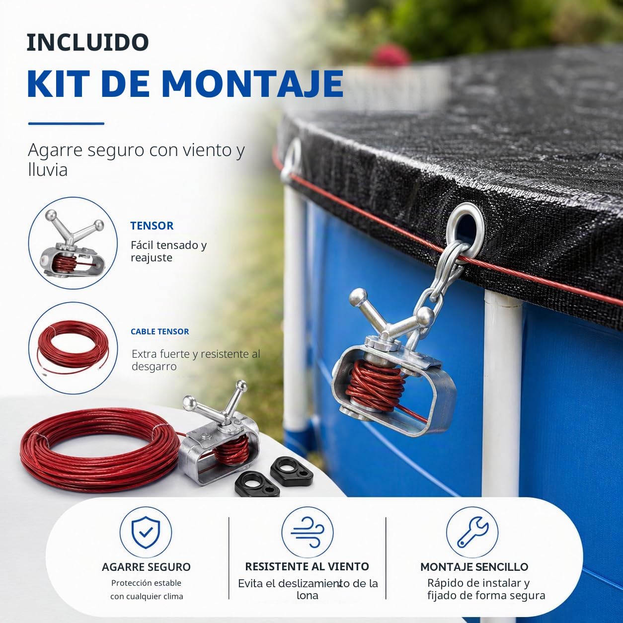 Cubierta para piscina redonda, extragruesa, 200 g/m², resistente a los rayos UV, solar para verano e invierno, lona negra para piscina (500 – 550 cm (diámetro 610 cm)
