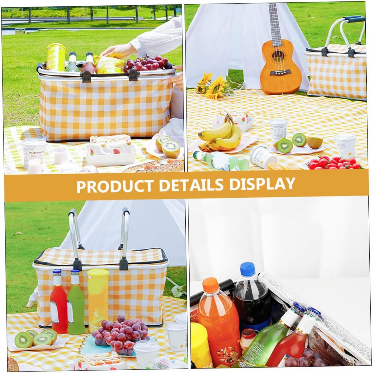 Generic 1pc Insulated Picnic Basket Foldable Outdoor Cooler Thickened Film for Heat Cold Preservation Yellow for Camping Picnics