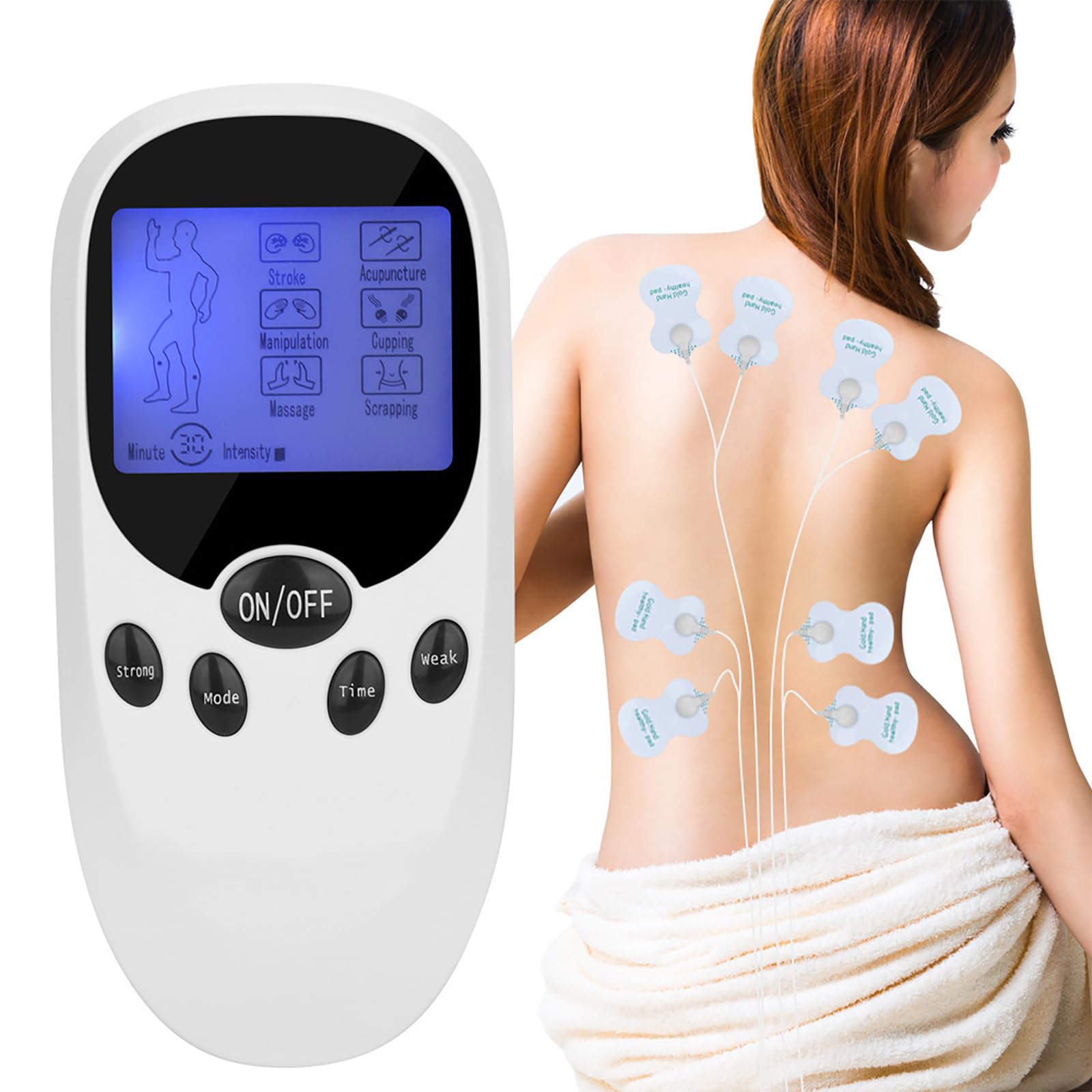 Unidad De Estimulador Muscular, Máquina De Estimulador Muscular Electrónico Con Pantalla LCD, 6 Modos De Masaje Y Reemplazo De 4 Almohadillas, Ajuste De Modos De 10 Niveles, Para Aliviar El Dolor