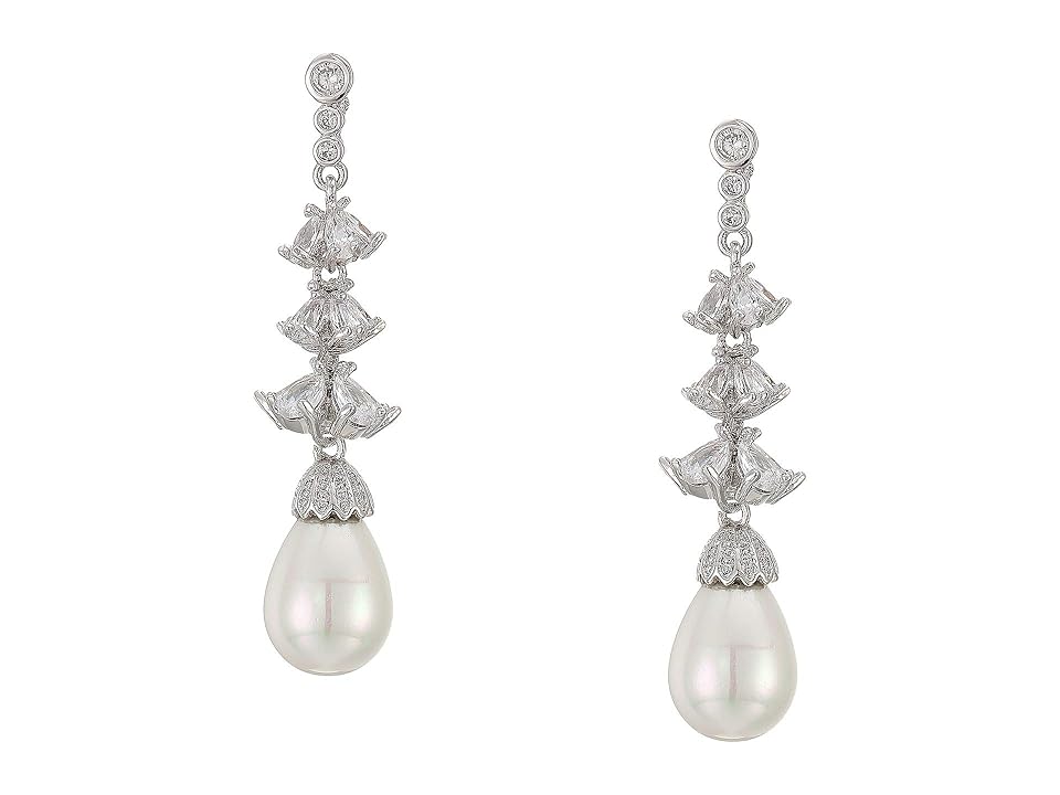 

Nina CZ Pearl Linear Drop Earrings (Rhodium/Shell Pearl/White CZ) Earring, Silver