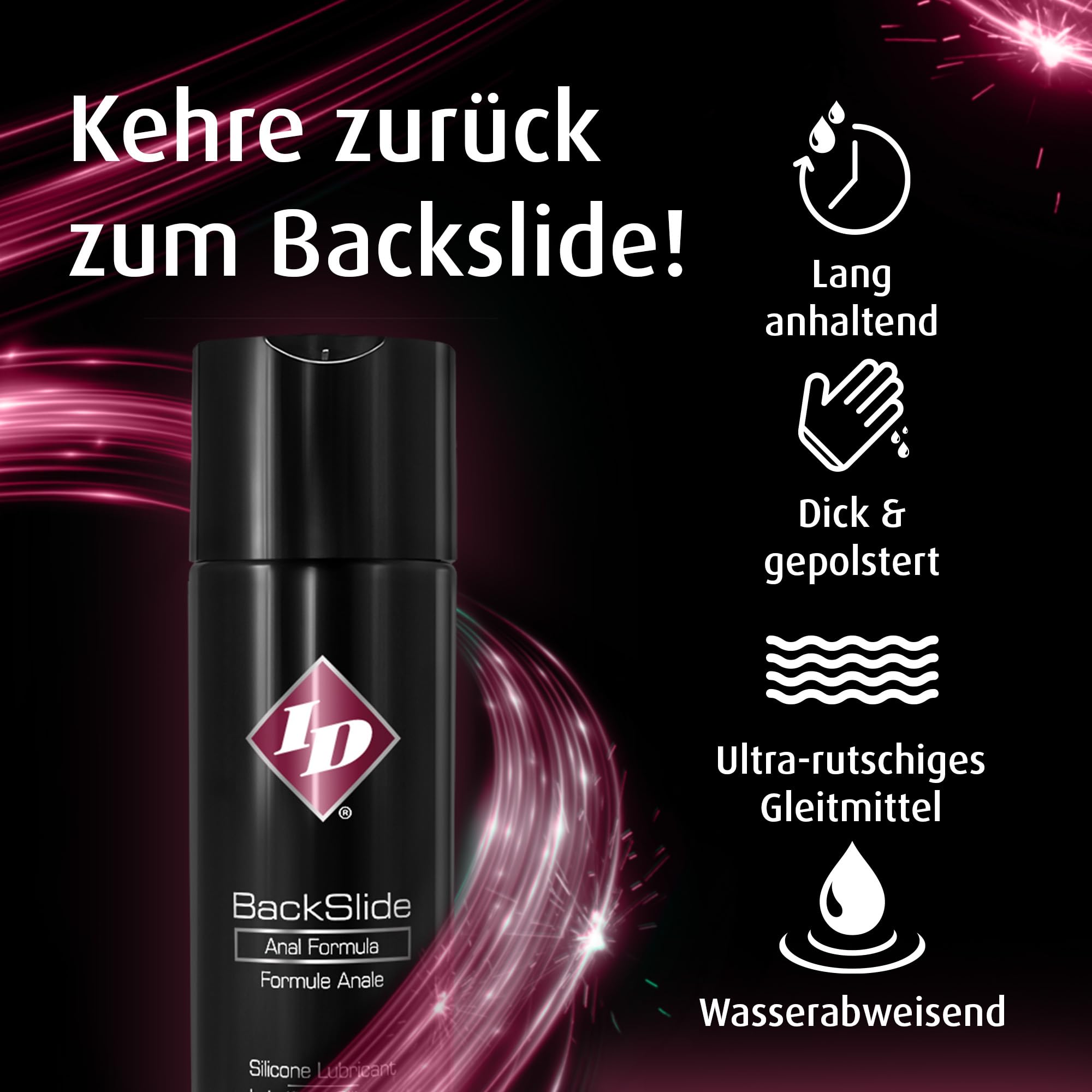 ID BackSlide Silikon-Analgleitgel 250 ml – Premium-Analgleitgel für diskreten Geschlechtsverkehr, wasserfestes Schmiermittel für Männer