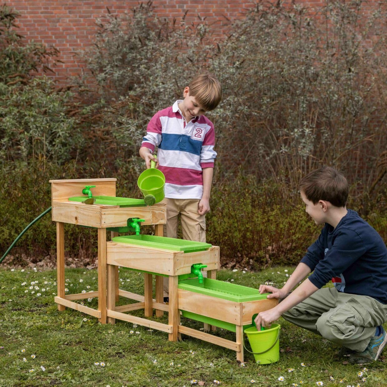 Esschert Design Kinder 3 Wassertische im Set Natur & Grün Gesamtlänge 152 cm - FSC® Holz