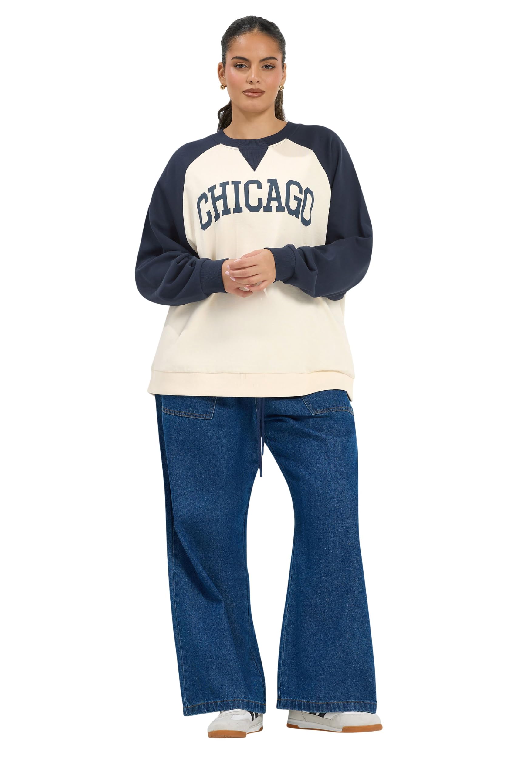 Yours Curve Ivory White 'Chicago' Raglan Sweatshirt - Women's - Plus Size Curve