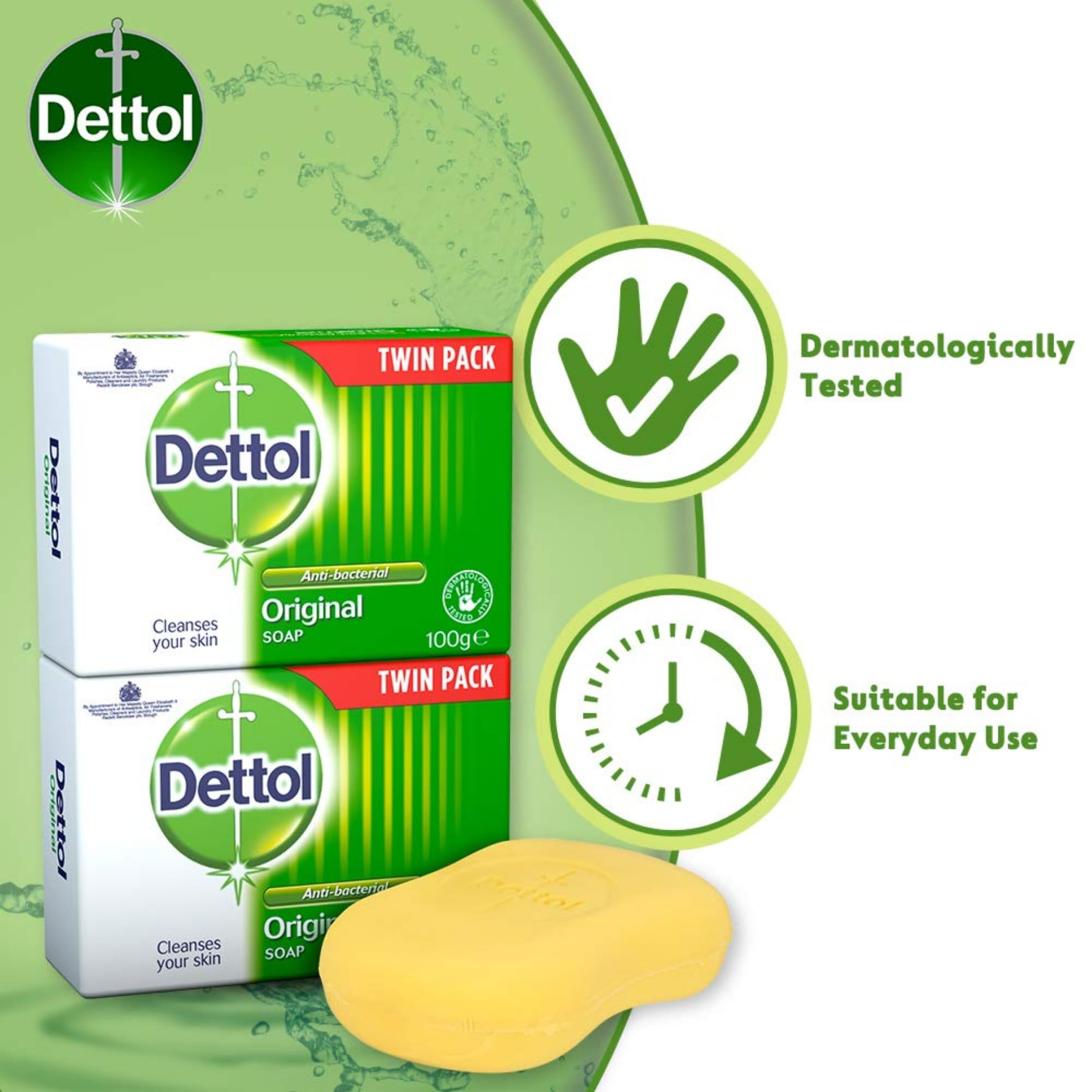 Dettol Original Jabón Antibacterial 100 g – Limpieza Profunda y Protección Antibacteriana para Manos y Cuerpo – Higiene y Frescor Diario - Pack Laborawi (2 x 100g)