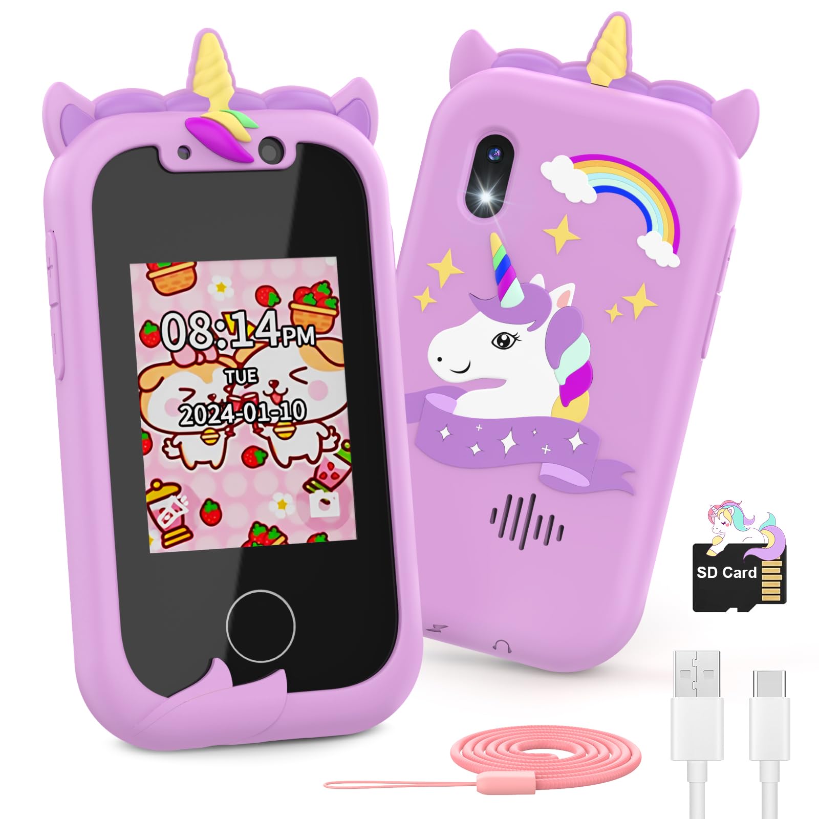 Ashfly Smartphone Bambini, Telefono cellulare per bambini, Natale, Compleanno, Regalo Giocattoli Nina 3 4 5 6 7 8 9 10 anni, Telefono cellulare, giocattolo con doppia fotocamera, lettore di musica