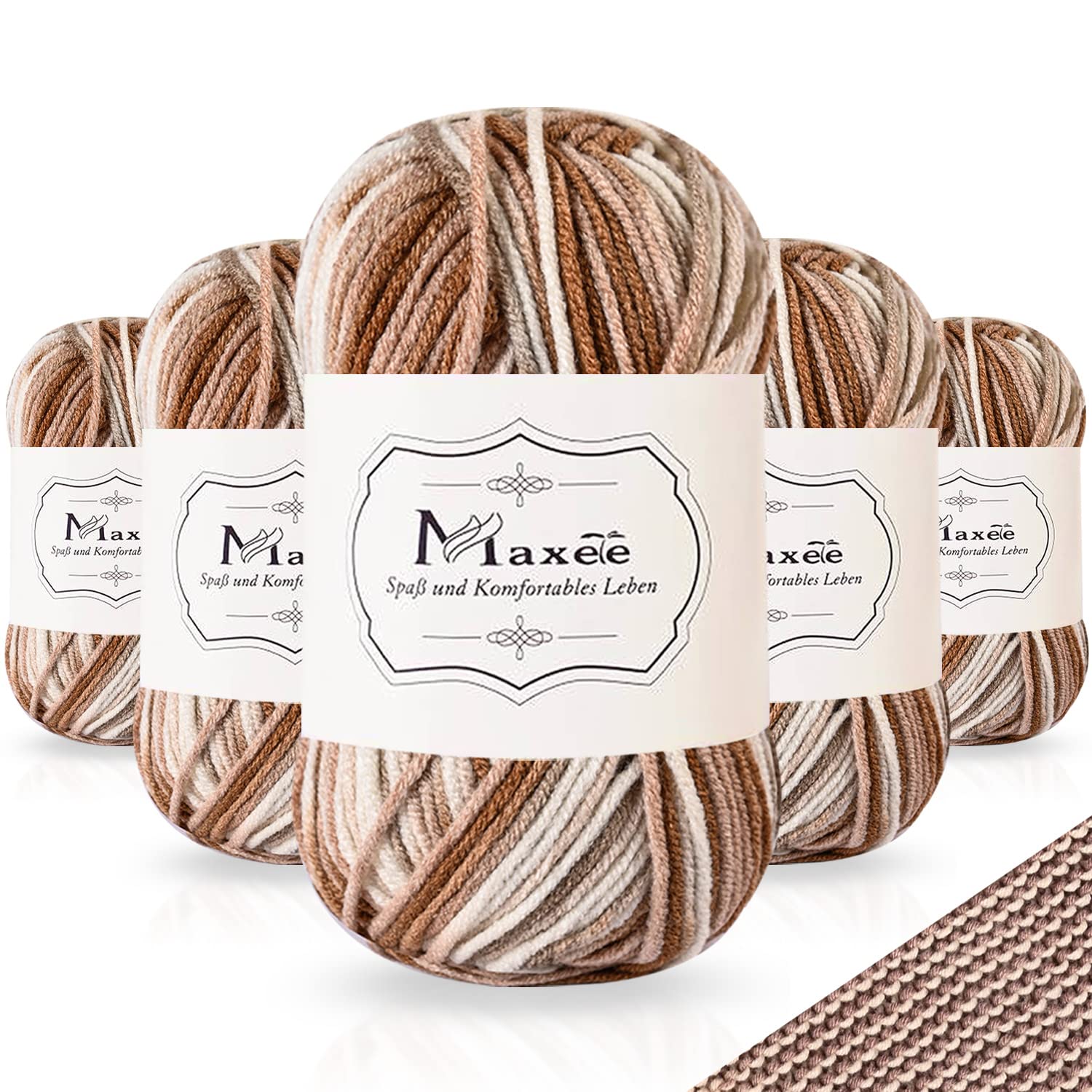 Maxee Handstrickgarn, 50 g Häkelgarn, Bunt Farbverlauf Acrylgarn zum Stricken, Weicher Wolle zum Häkeln, Mehrfarbiges Garn zum Stricken Häkeln und Basteln