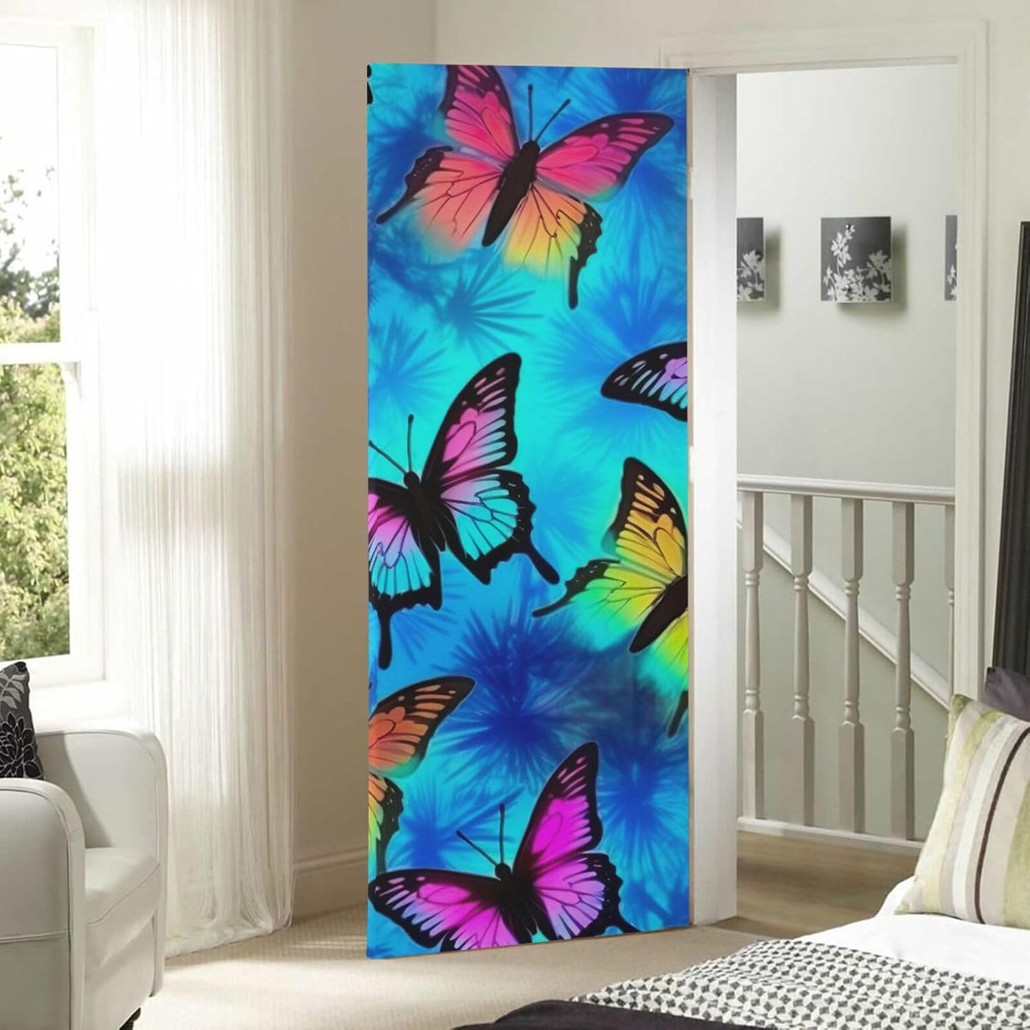 Butterfly Door Cover Washable High Elastic Fabric Front Door Cover for Festive Party Home Decor,32x79Inch