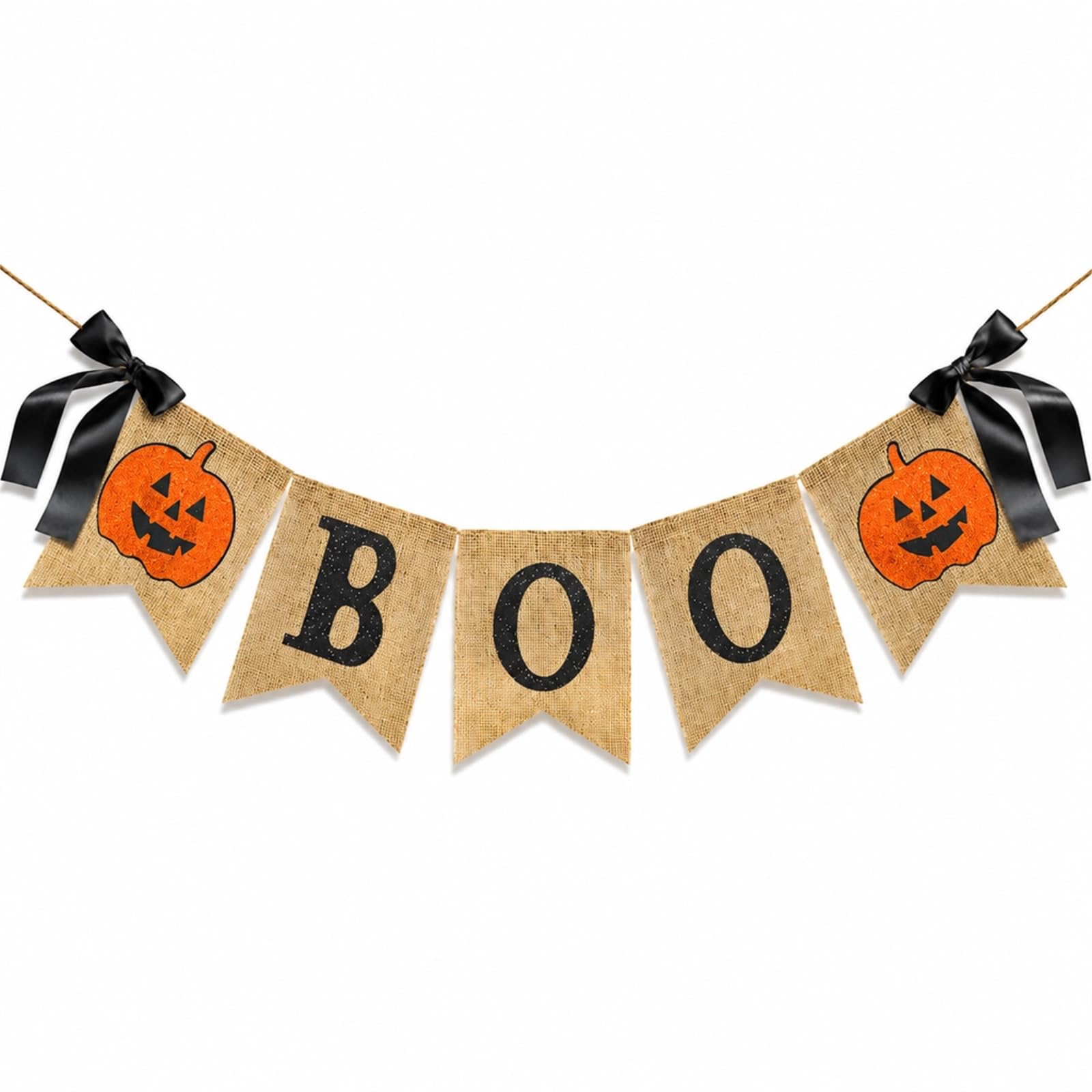 Halloween Decorations Bunting BOO Pumpkin Burlap Banner for Indoor