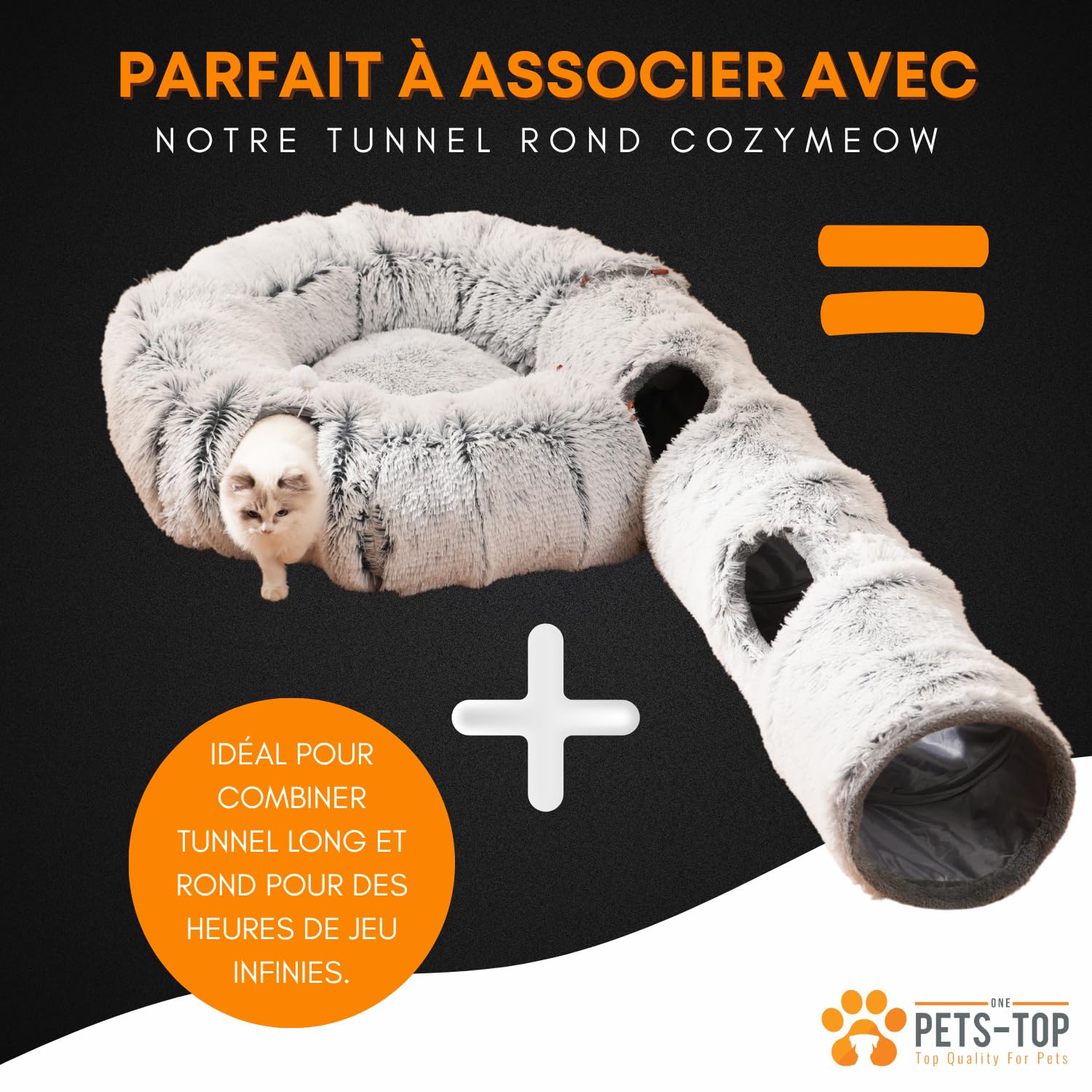 One PETS-TOP Tunnel Chat – Tunnel pour Chat XXL – Jouet Intéractif pour Interieur – en Peluche Douce – Tunnel Chien Furet Lapin – Tapis Cabane Cat Tunnel – 120 cm
