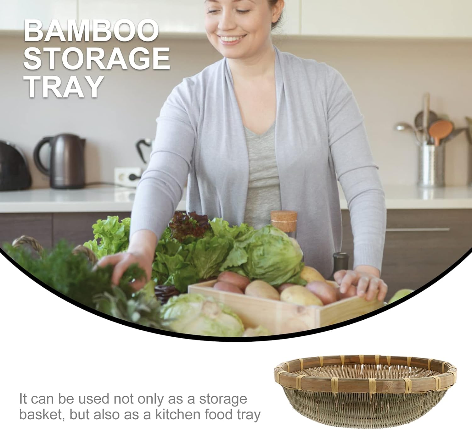 Bamboo Rice Washing Basket for Storage and Serving Khaki image 3