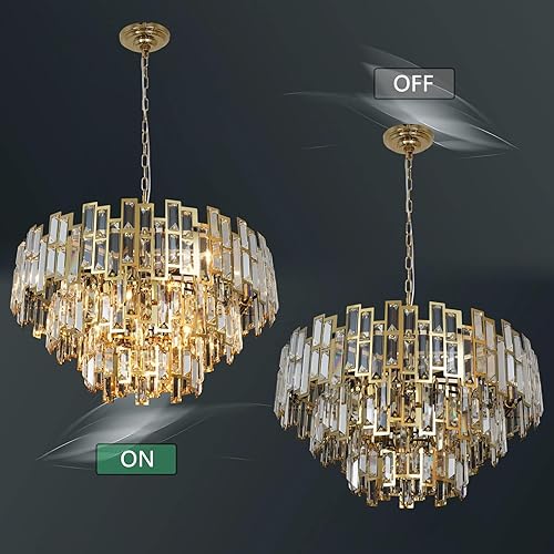 Miniatura 8 de OSAIRUOS Candelabro de cristal chapado en oro, moderno, redondo, para comedor, dormitorio, cocina, entrada, lámpara colgante contemporánea, lámpara