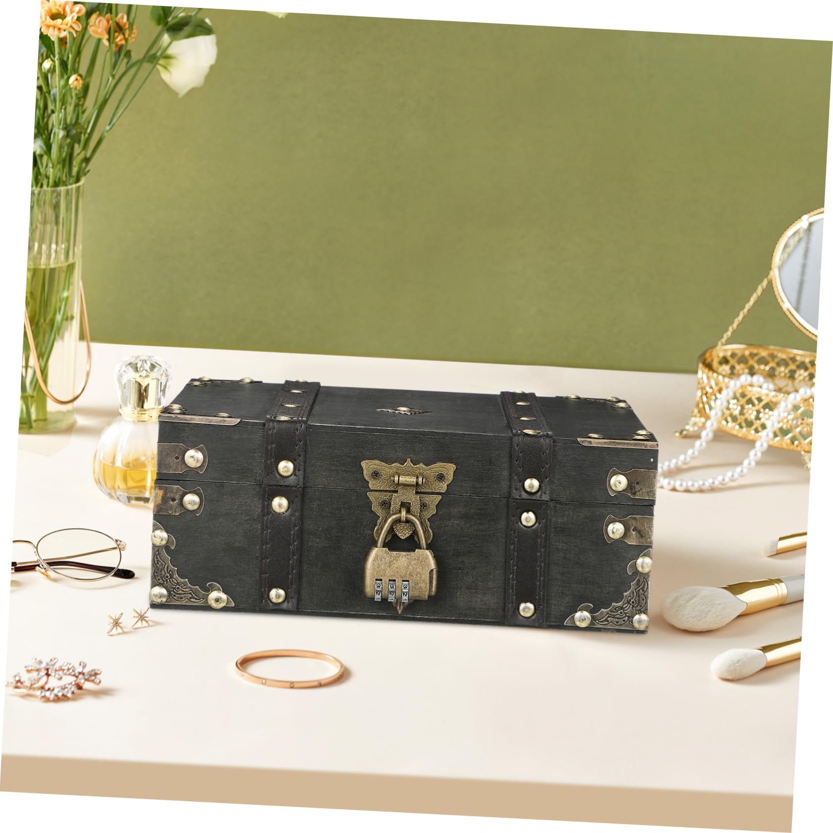 SOLUSTRE Schmuckkästchen Mit Schloss Und Vintage-design Aufbewahrungsbox Für Damen Und Herren Abschließbares Schmuckkästchen Aus Bruchfestem Material Für Zuhause Und Reisen