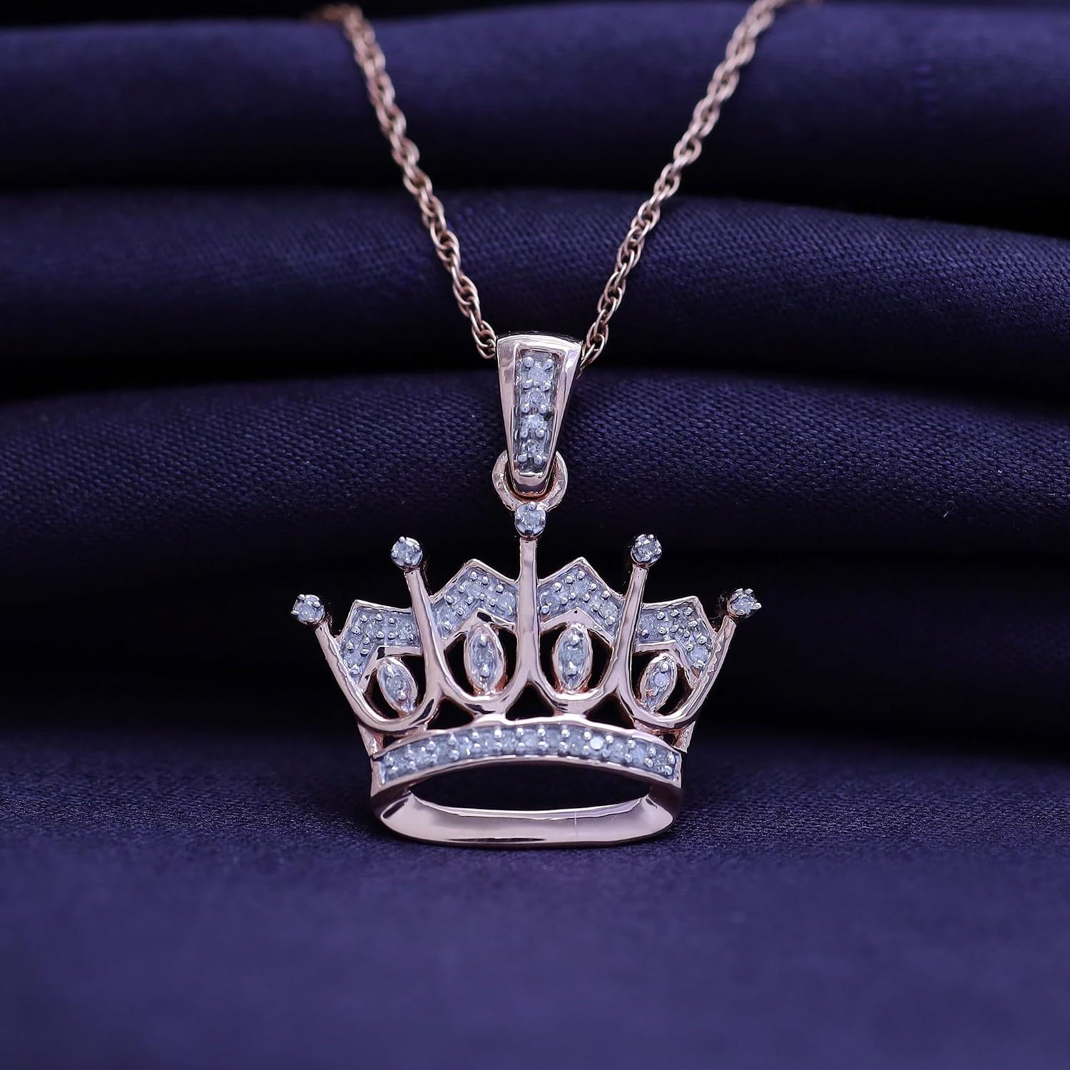 Crown Pendant Necklace for Women with 1/10 Ct Round Moissanite, Lab Grown or Natural Diamond in 14K Gold Plated 925 Sterling Silver, 18 Inch Chain Jewelry for Her