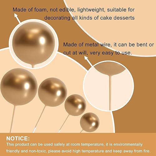 Miniatura 3 de ASTARON 20 piezas de decoración de pastel de bola, mini globos, bolas doradas, palillos para tartas, bolas para decoración de tartas, bolas para