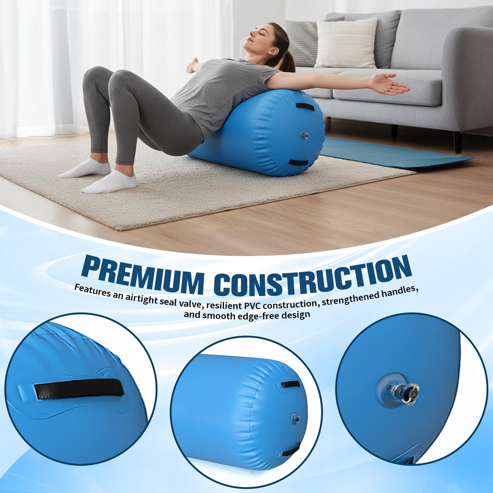 Rouleau de gymnastique gonflable de 0,8 x 1 m avec pompe, tapis de culbutage gonflable pour entraînement à domicile, culbute, yoga et pratique du backflip, tapis de culbute acrobatique étanche pour la