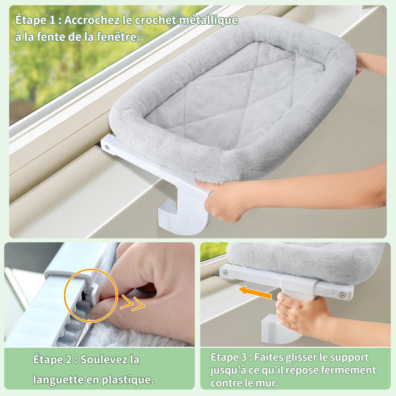 GUUSII HOME Hamac pour Chat Fenetre Panier Suspendu Chats Perchoir Lit Radiateur Etagere Transat Balcon Robuste Pas de Ventouse Facile à Monter et à déplacer Jusqu'à 18kg (Gris,M)