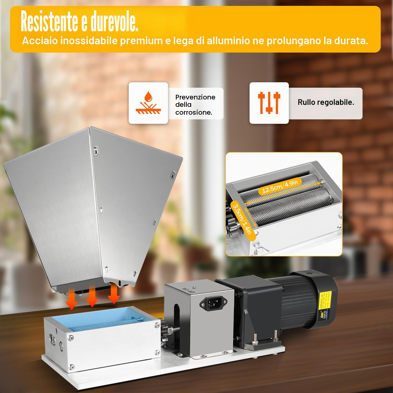 MINRS Mulino elettrico regolabile per grano con quattro tramoggie, mulino elettrico per malto, grano a rulli, 60 W, 75 RPM, 220 V