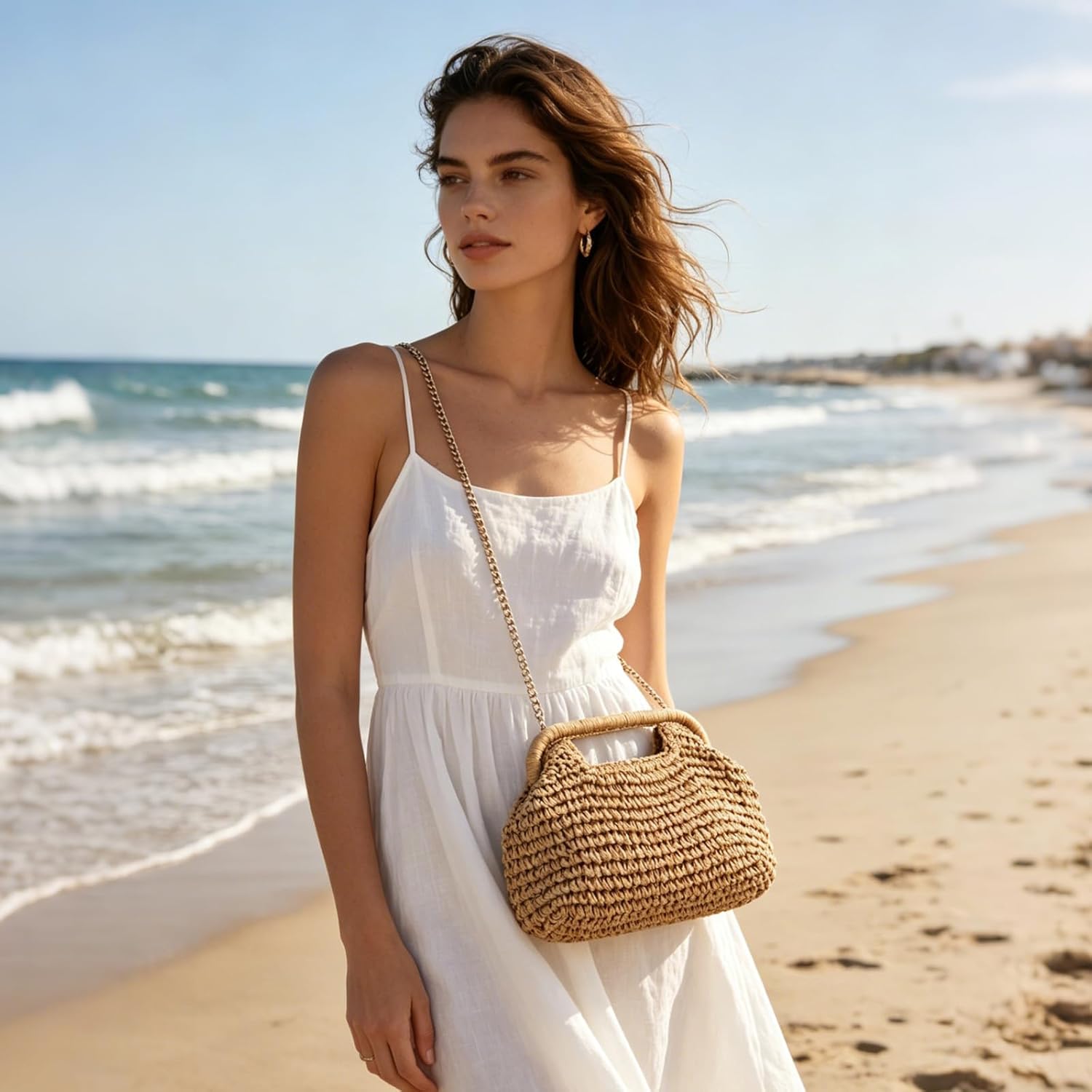 Oweisong Women Straw Clutch Purse and Handbags Summer Beach Dumpling Bag