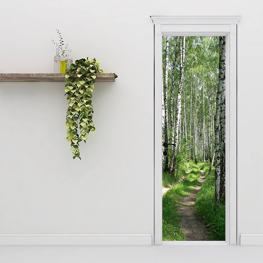3D Wall Door Sticker Green Forest Path Nature Land... - Grandado