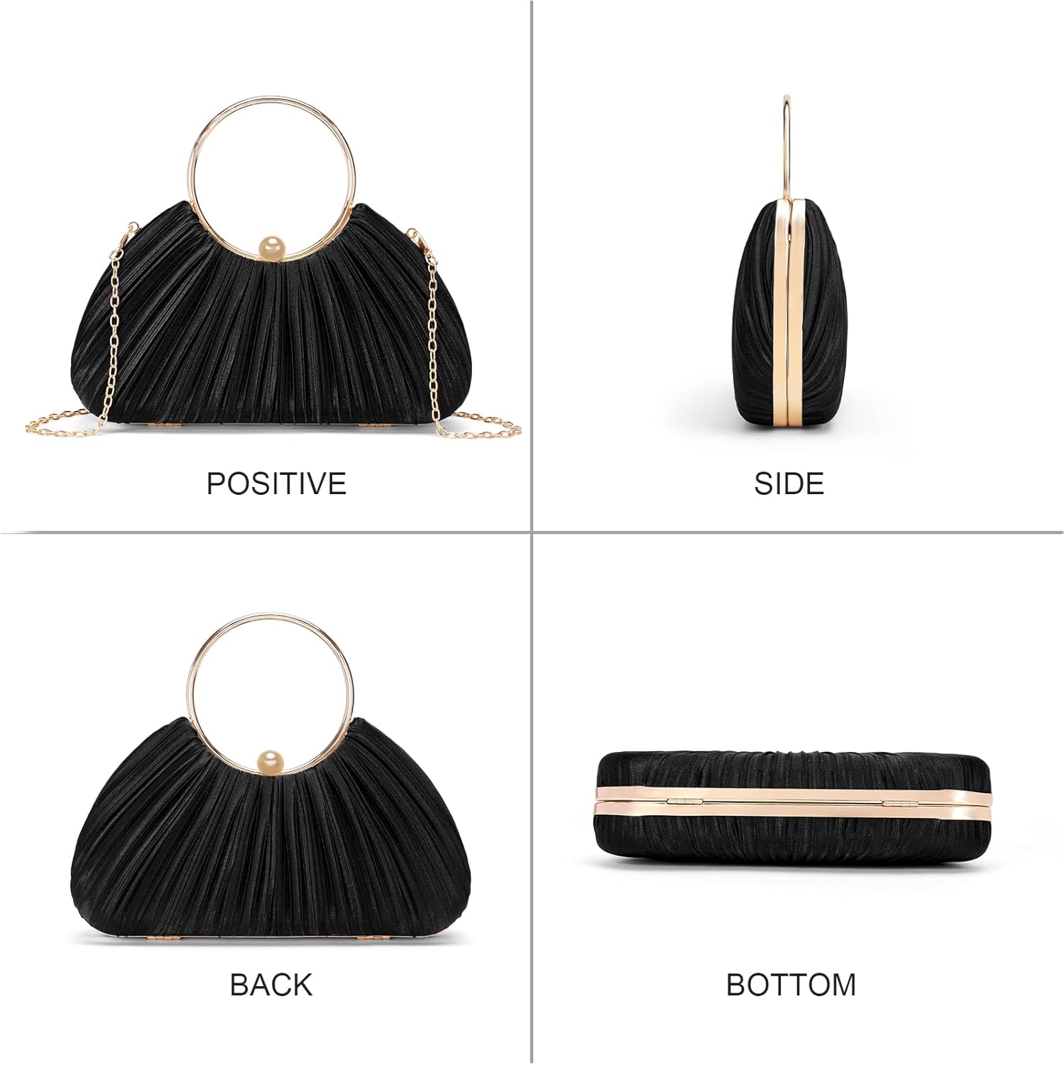 Evening Clutch Purses for Women Satin Pleated Top Handle Clutch Handbag Elegant Crossbody Purse for Wedding, Party - Image 6